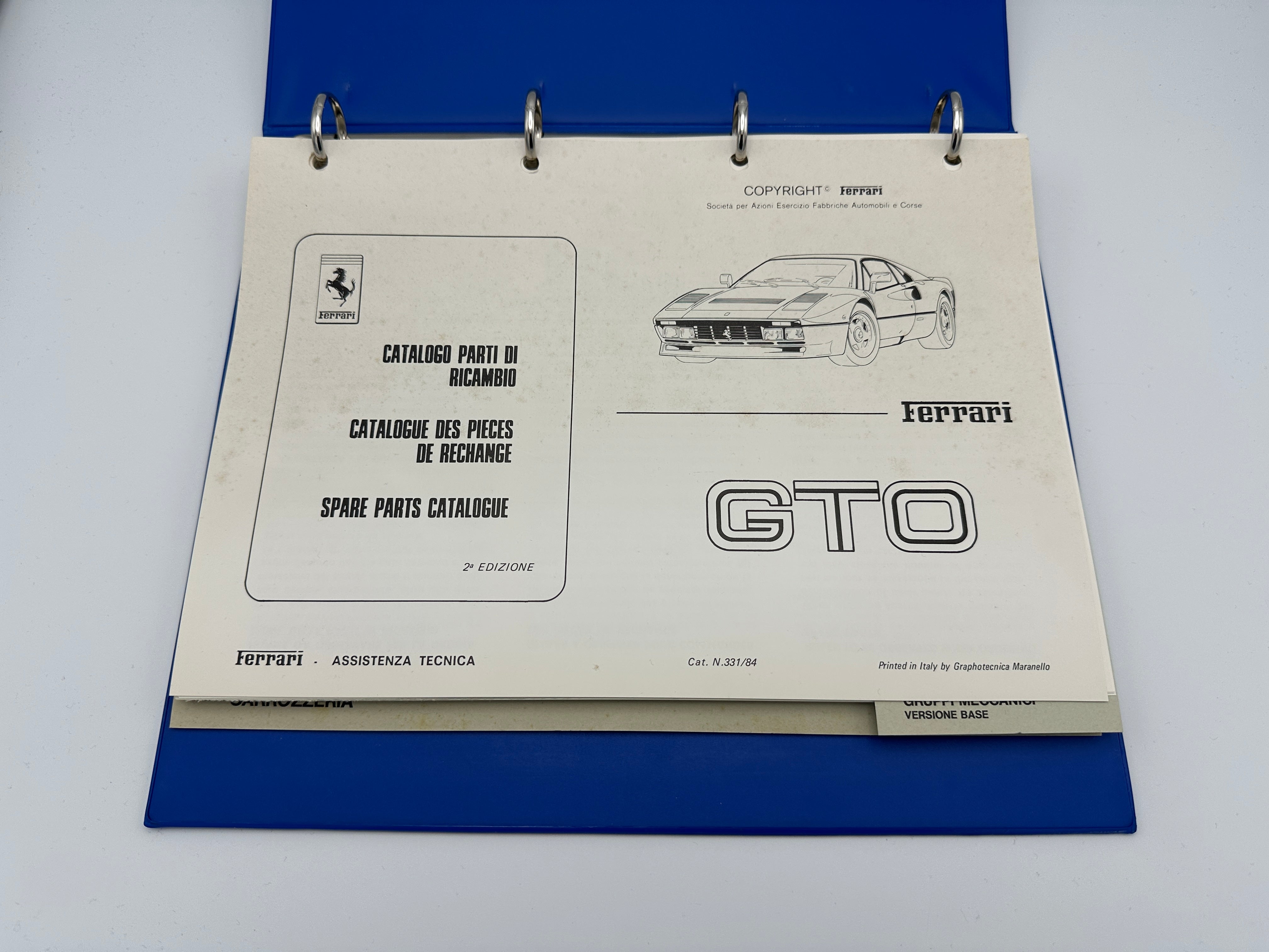 Ferrari 288 GTO Spare Parts Catalogue #331/84 – 1984