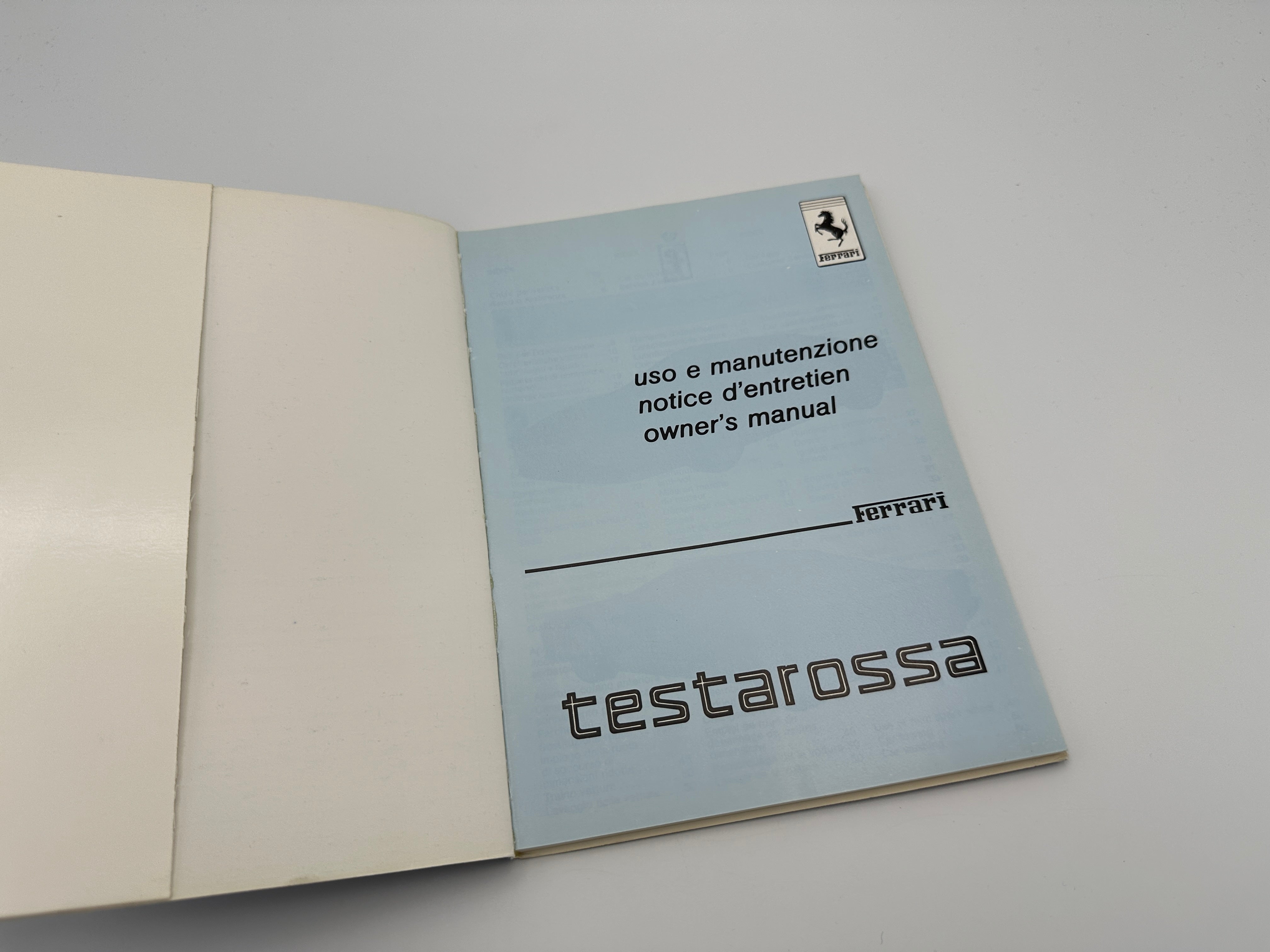 Ferrari Testarossa Owner's Manual, Handbook #456/86 - 1986