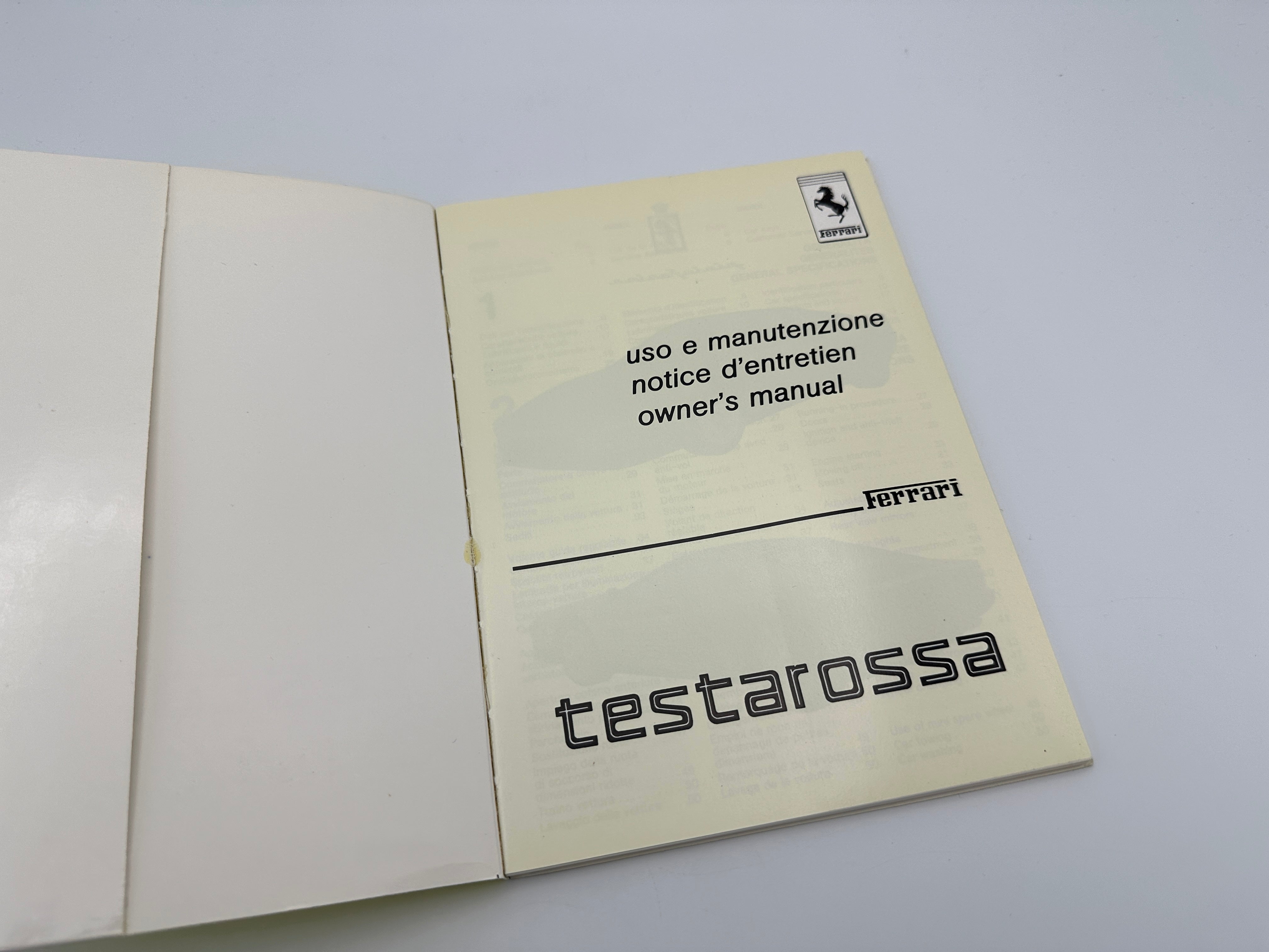 Ferrari Testarossa Owner's Manual, Handbook #496/88 - 1988