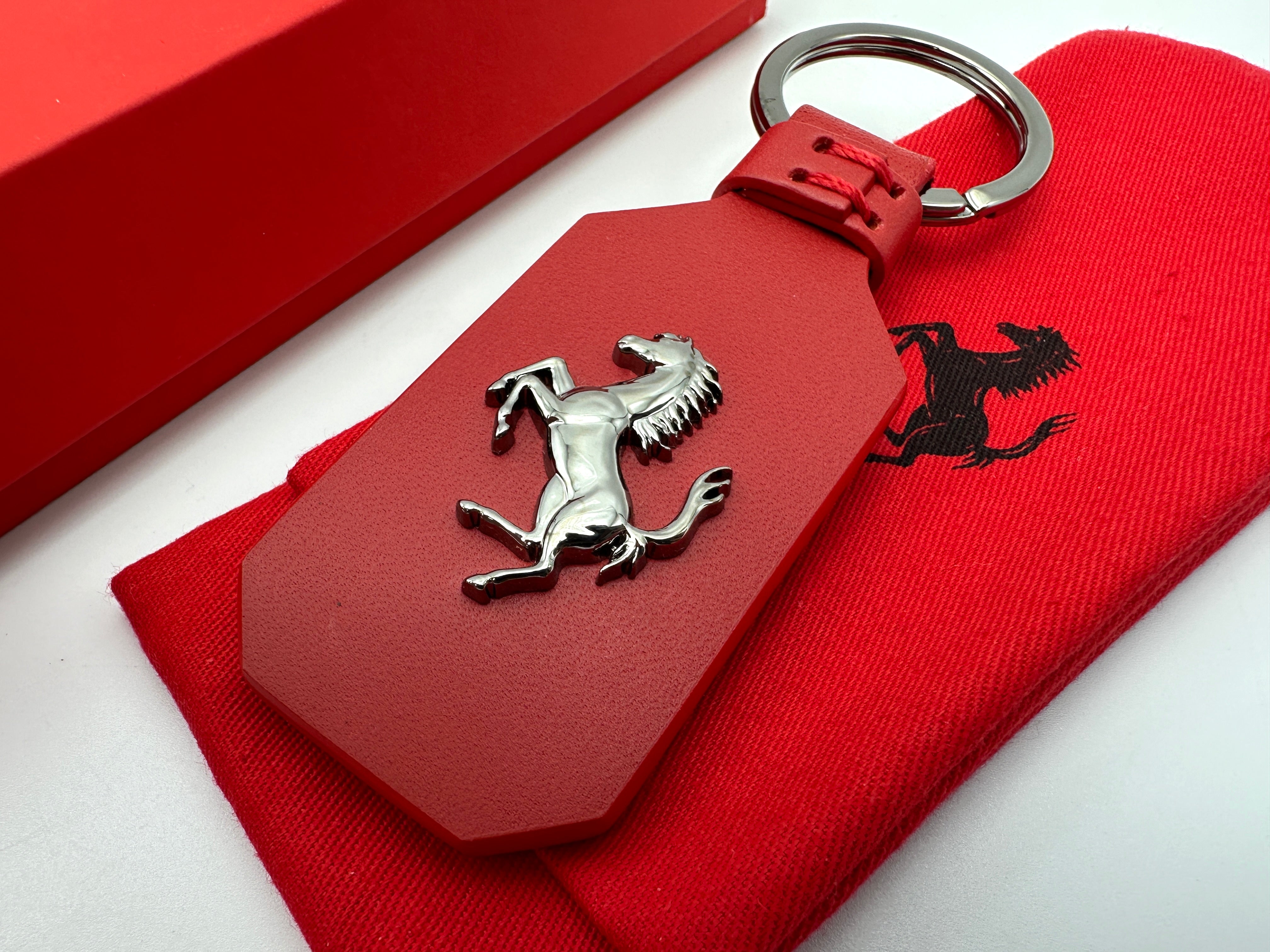 Ferrari Red Leather Keychain, Keyfob with Prancing Horse - Official Accessory