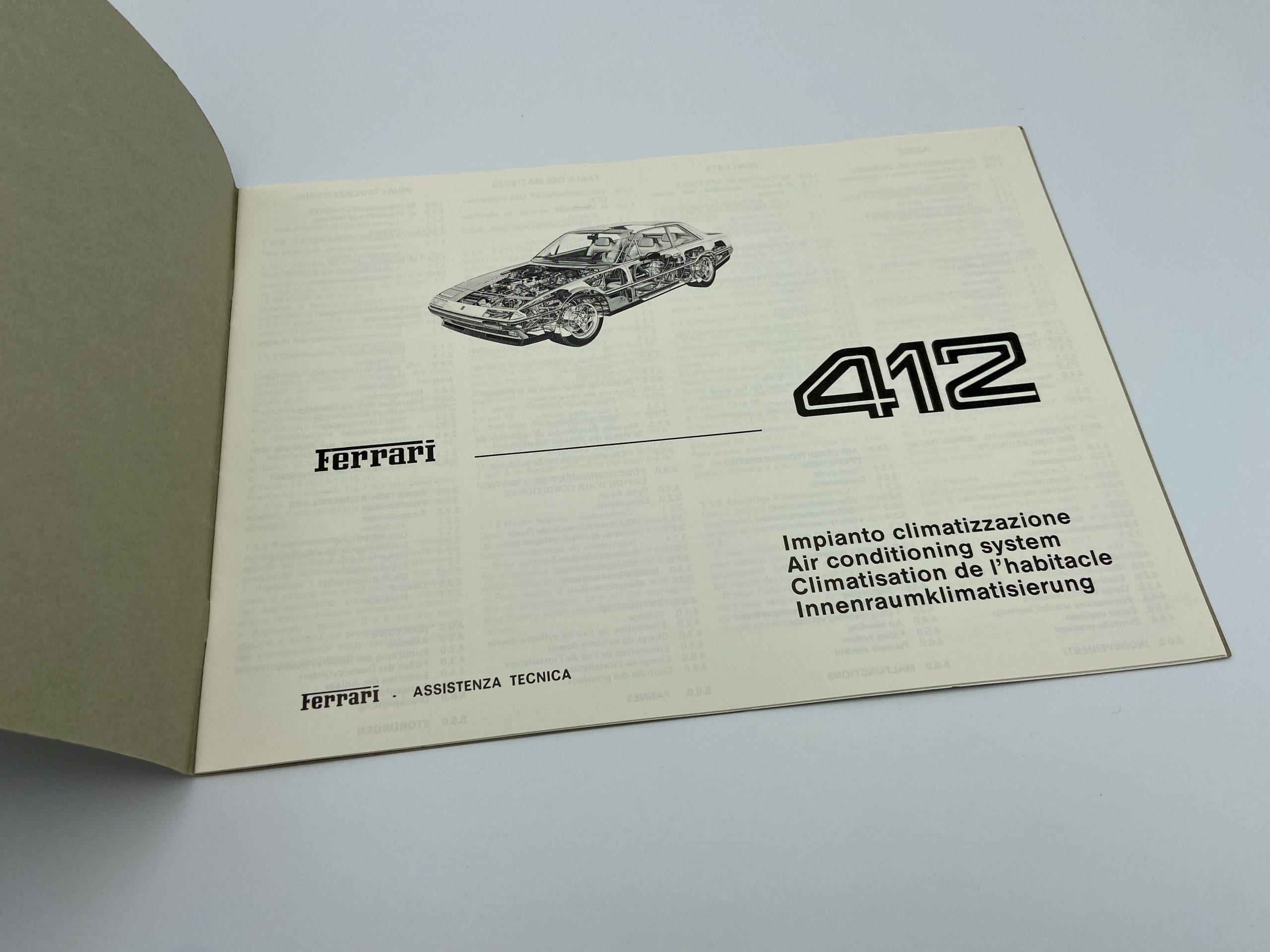 Ferrari 412 Air Conditioning Instructions Manual, Workshop Manual – Impianto Climatizzazione #468/87 - 1987