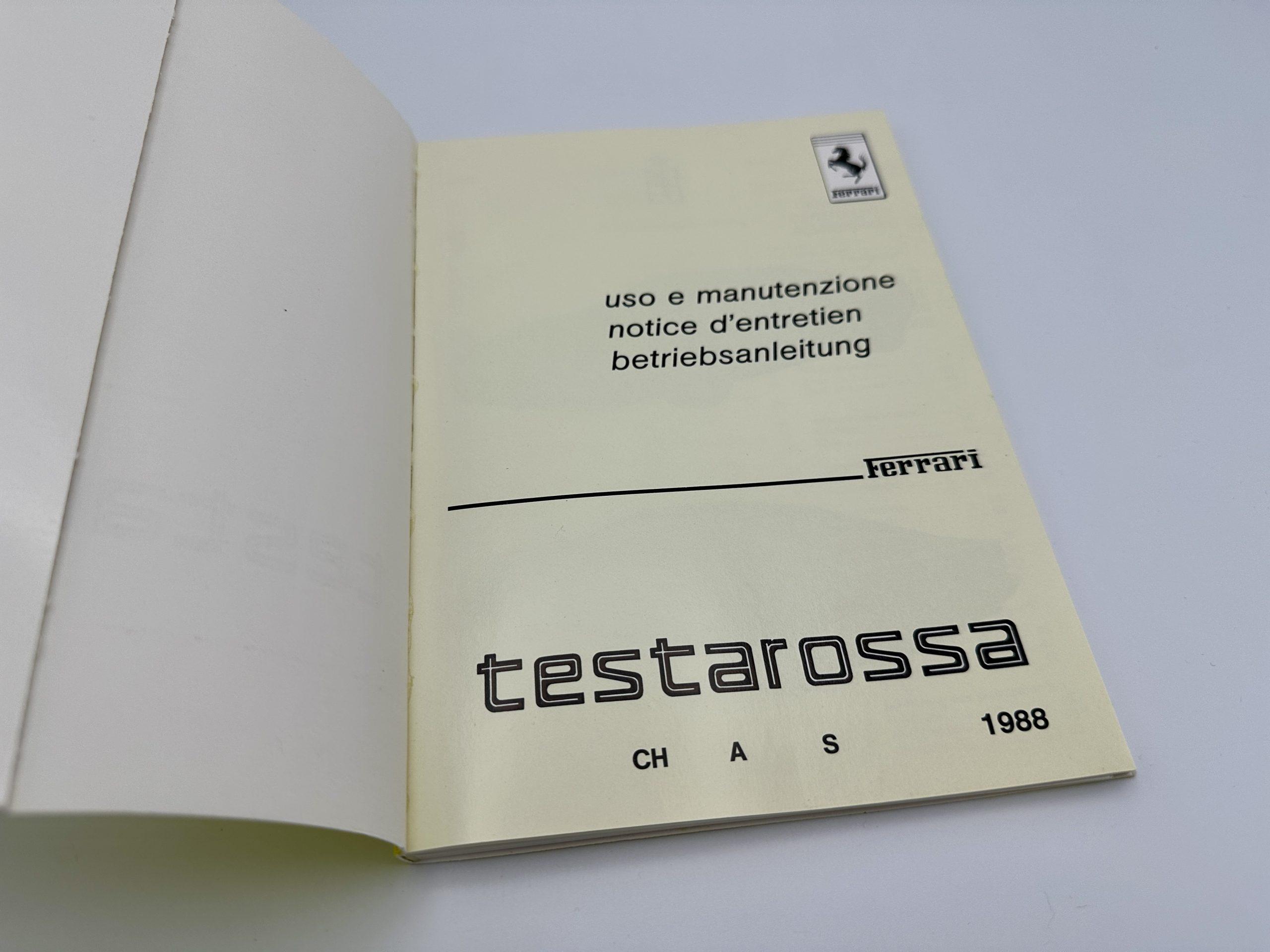 Ferrari Testarossa Swiss, Austrian, Swedish Version Owner’s Manual #519/88 3c – 1988