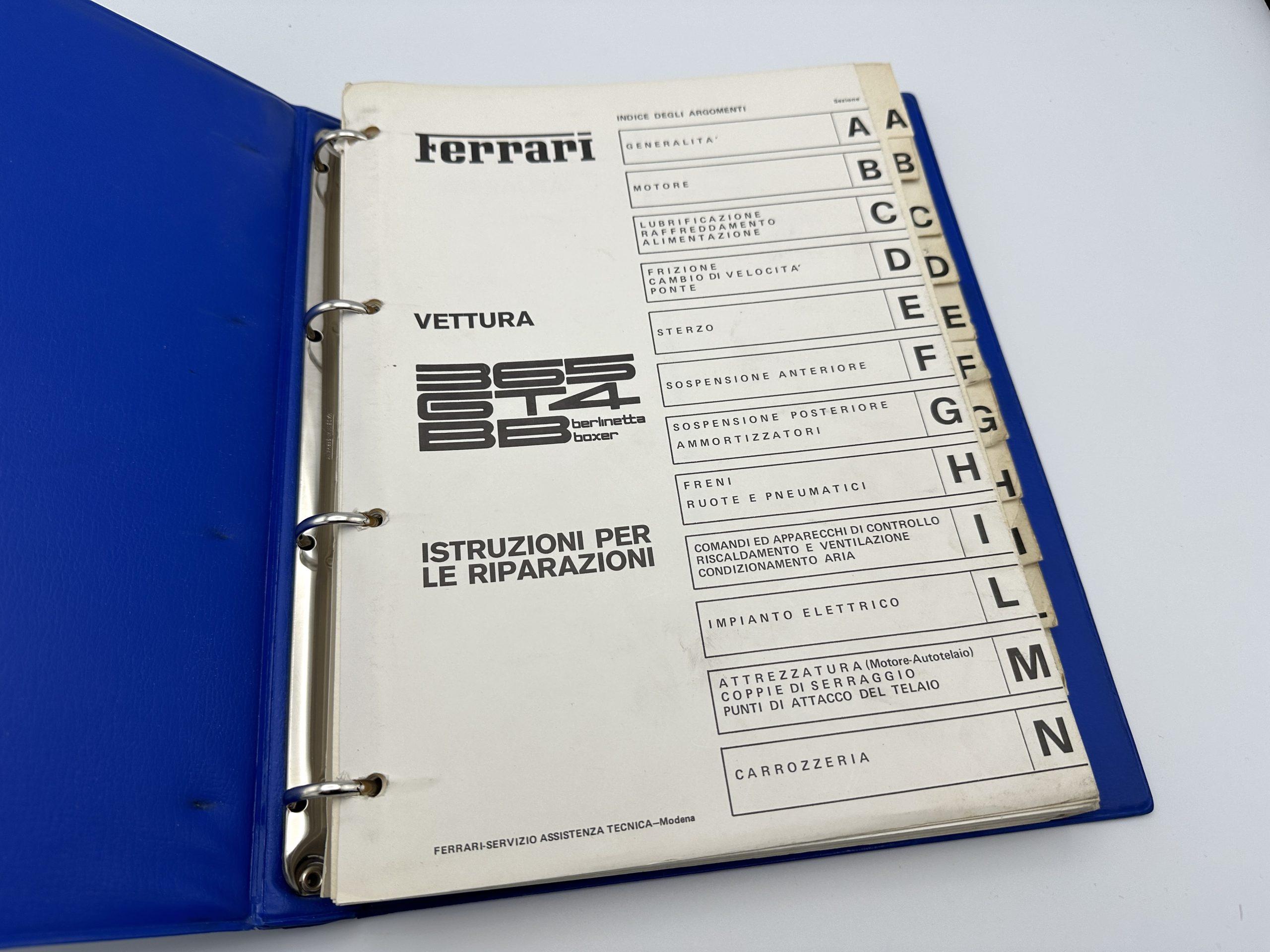 Ferrari 365 GT4 BB Berlinetta Boxer Workshop Repair Manual, Repair Instructions #106/75 – 1975