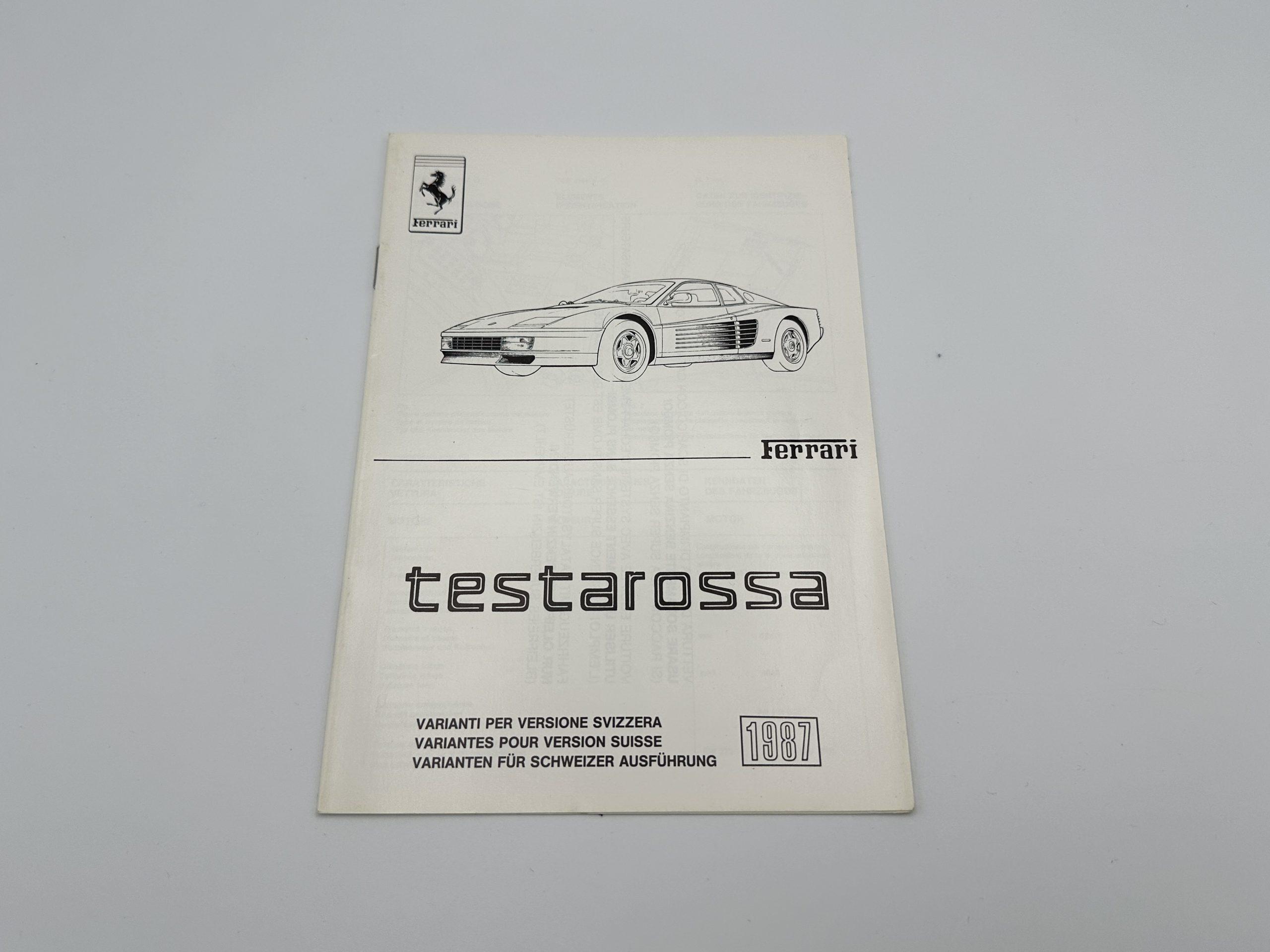 Ferrari Testarossa Owner’s Manual Supplement Swiss Version #467/87 - 1987