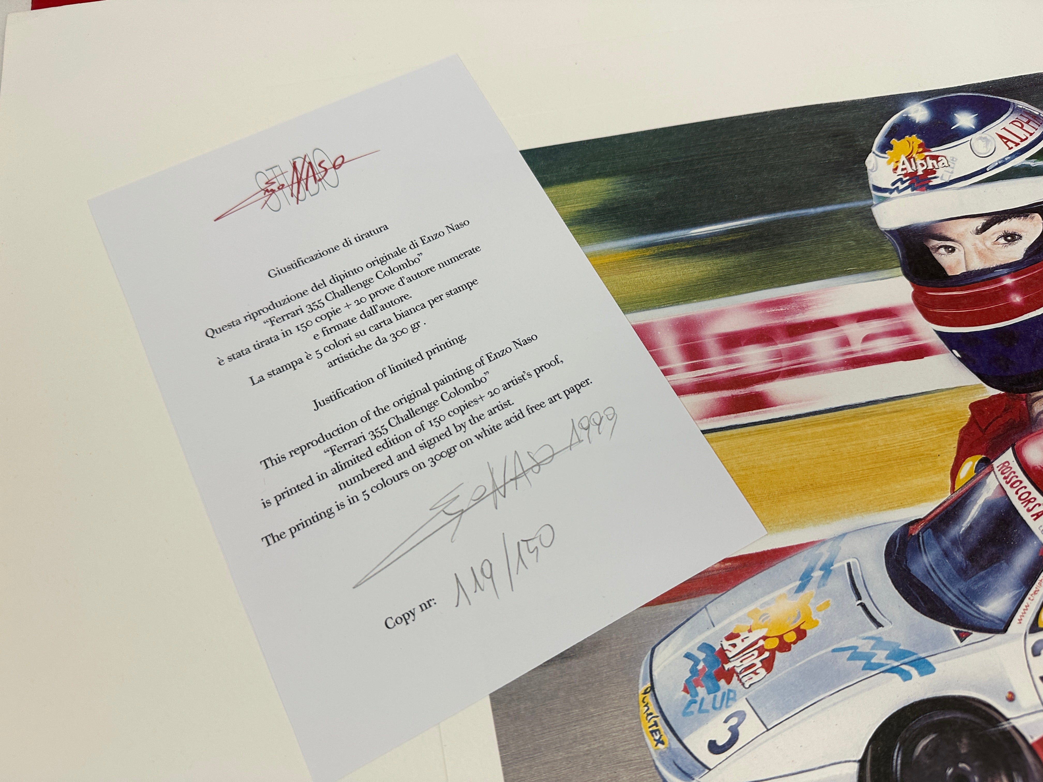 Ferrari F355 Challenge Team Rossocorsa Lithograph - Enzo Naso - Limited 119/150