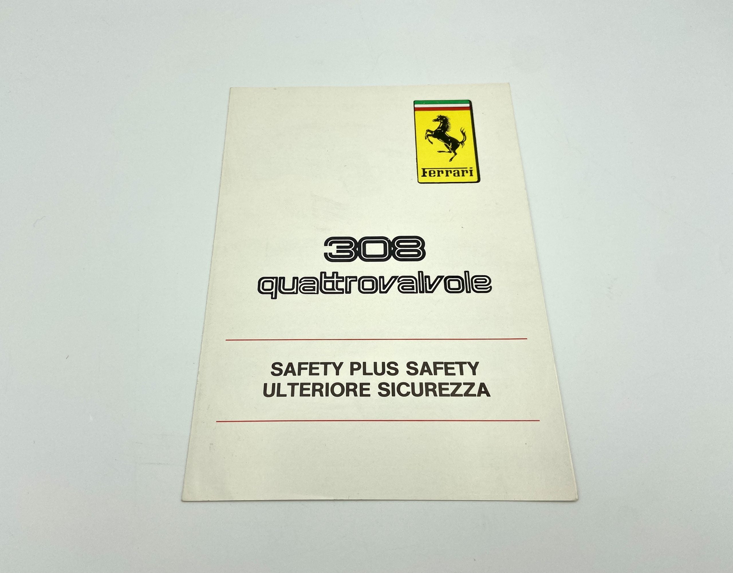 Ferrari 308 GTBi/GTSi U.S.Version Safety Plus Safety, Pouch Supplement Brochure #267/83 - 1983