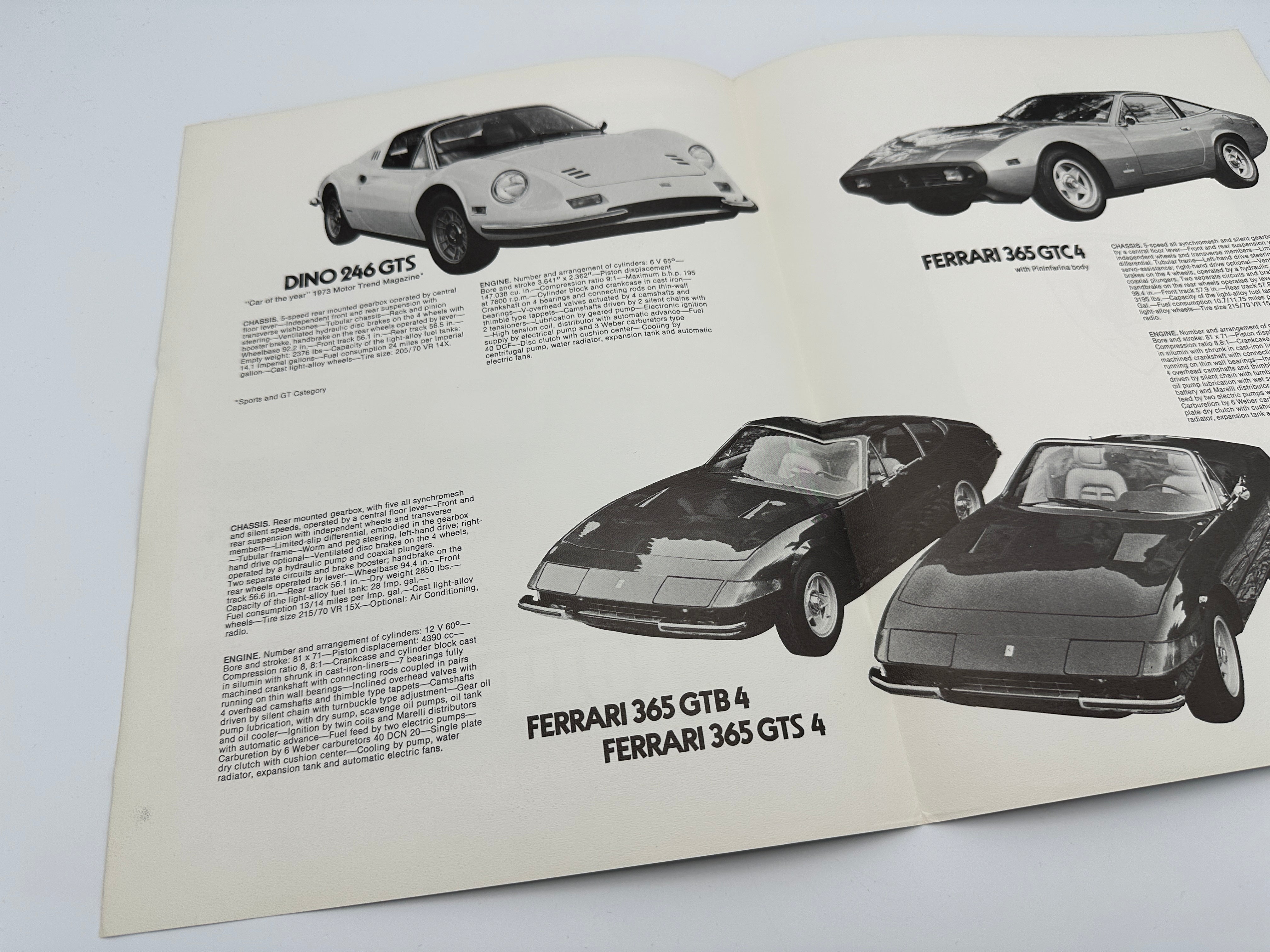 Ferrari Dino 246 GTS, 365 GTB4 Daytona/GTS4 Spider, 365 GTC4 U.S. Dealership Sales Brochure