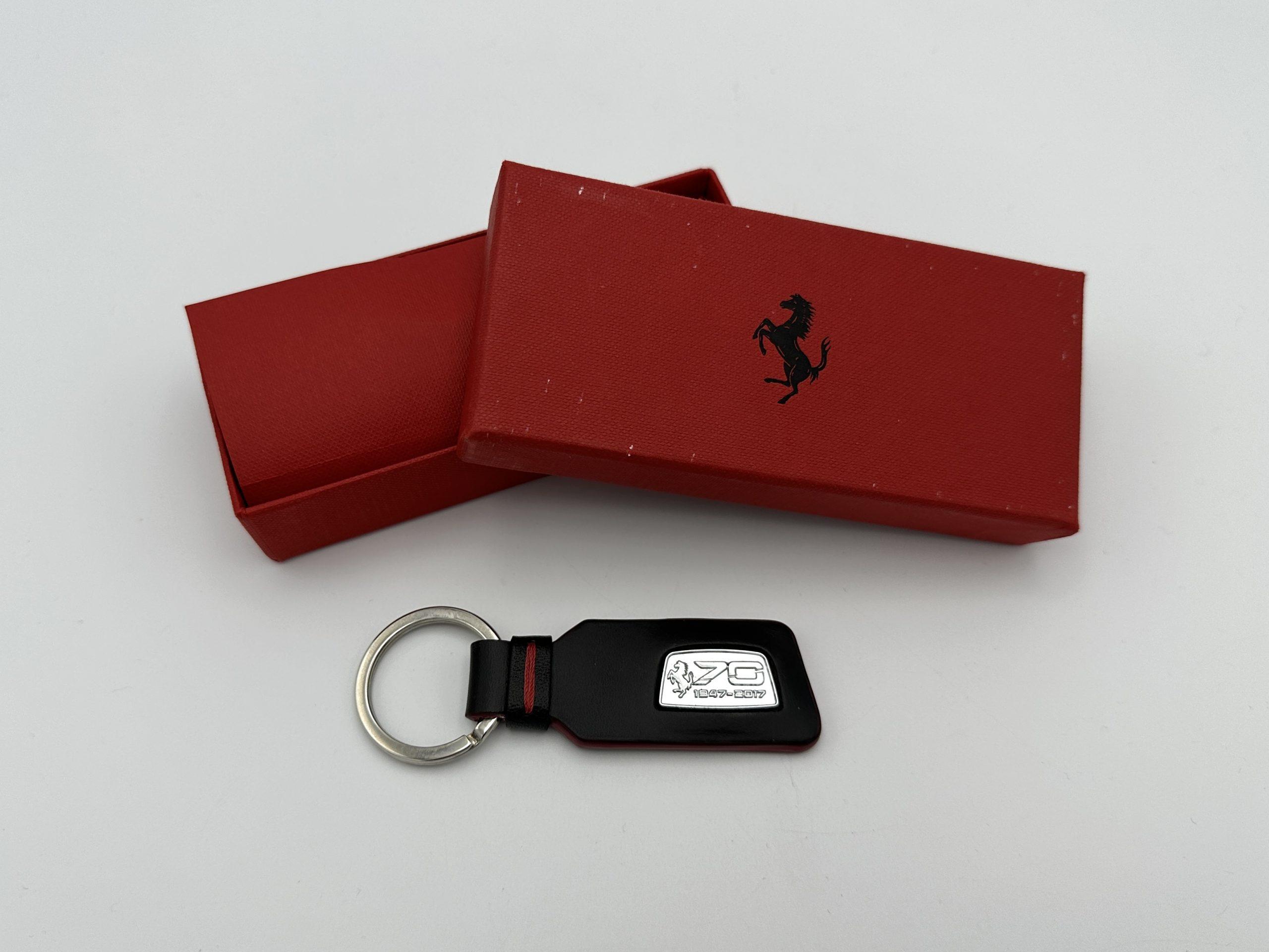 Ferrari 70th Anniversary Black Leather Keychain, Keyfob – Official Accessory