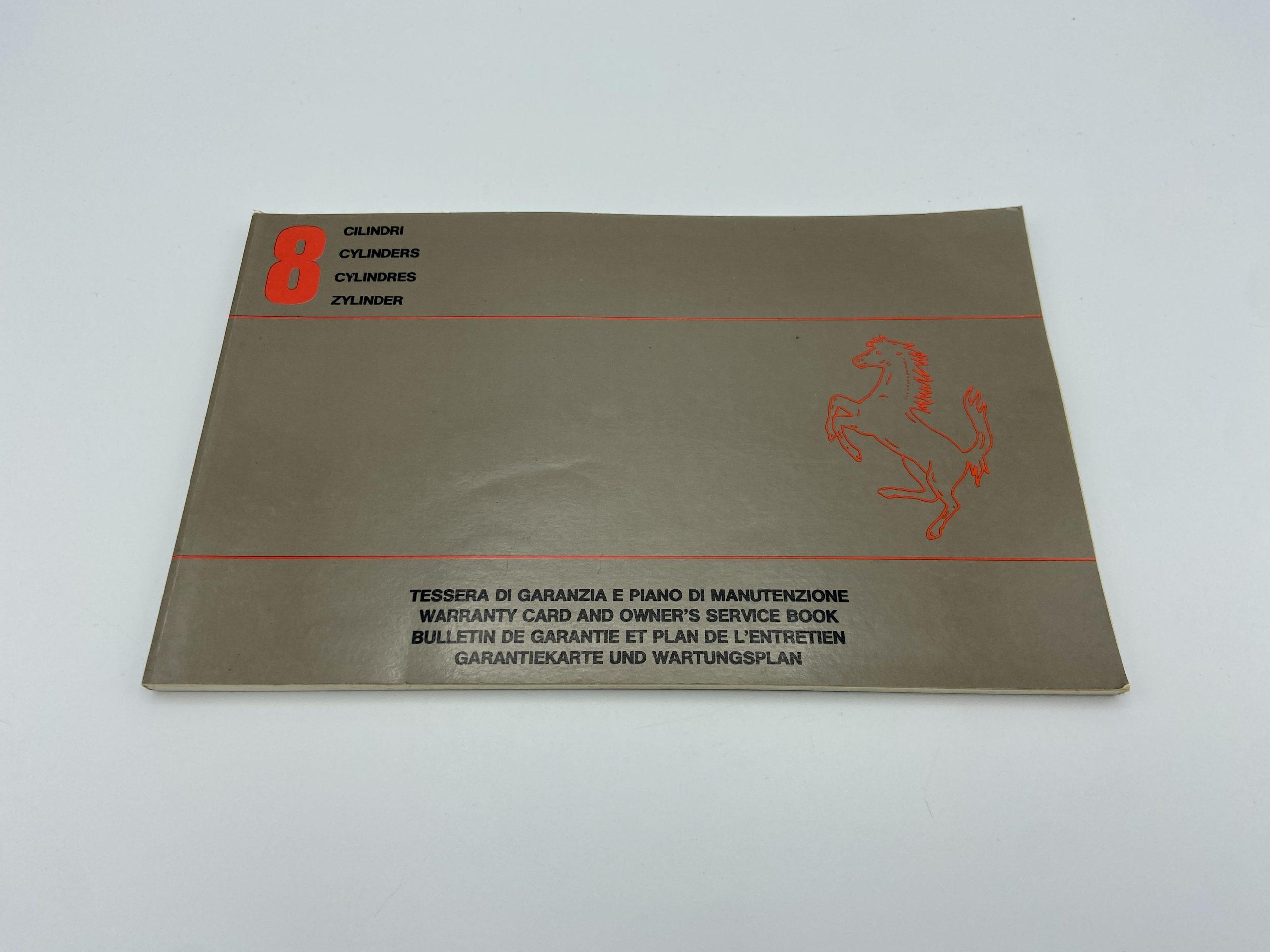 Ferrari 8 Cylinder Models 1986 Warranty Card and Owner’s Service Book #452/86