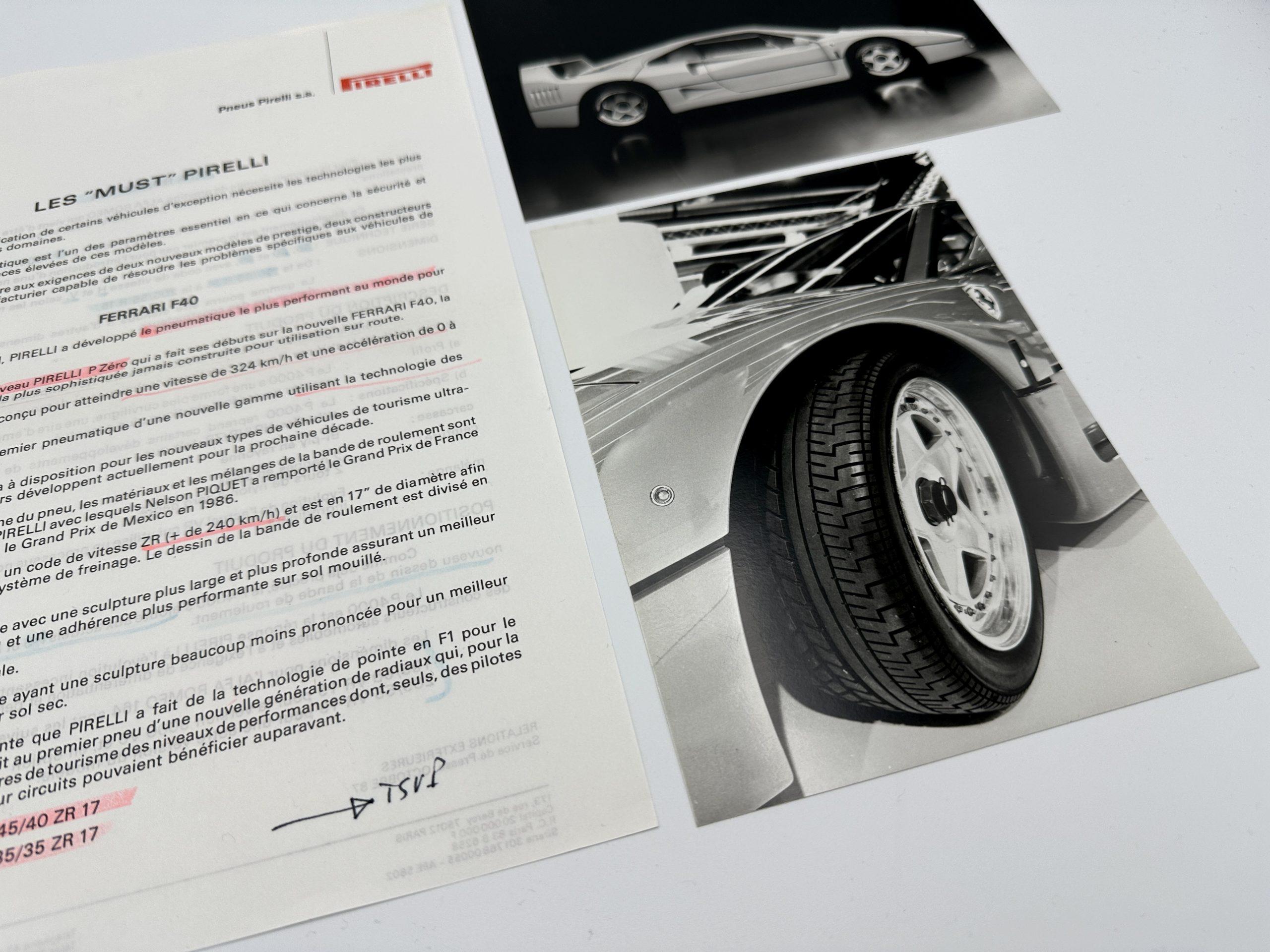 Ferrari F40 Pirelli Tyres Press Release - French - 1987