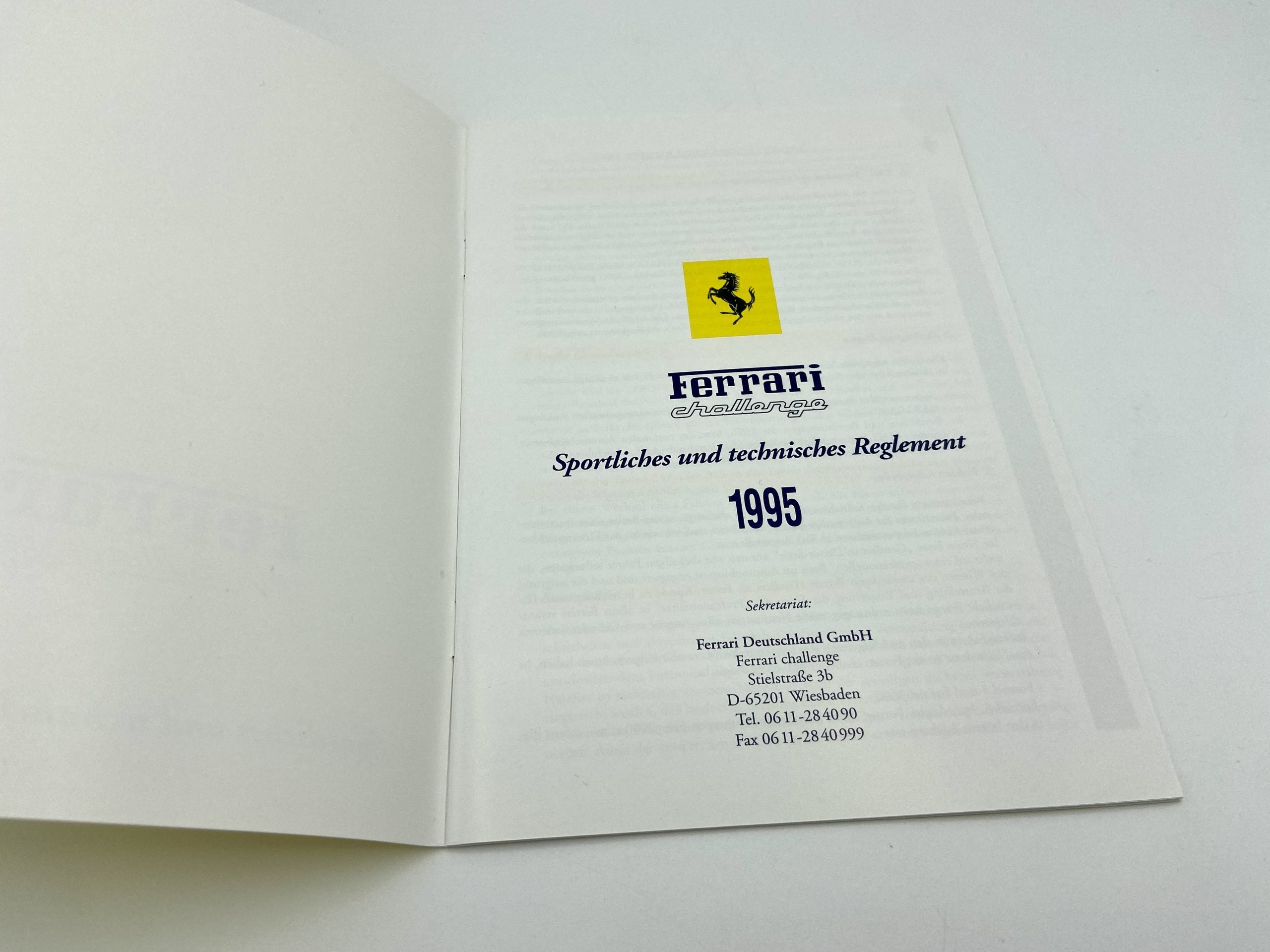 Ferrari F355 Challenge Regulations Brochure Trofeo Pirelli 1995 – German