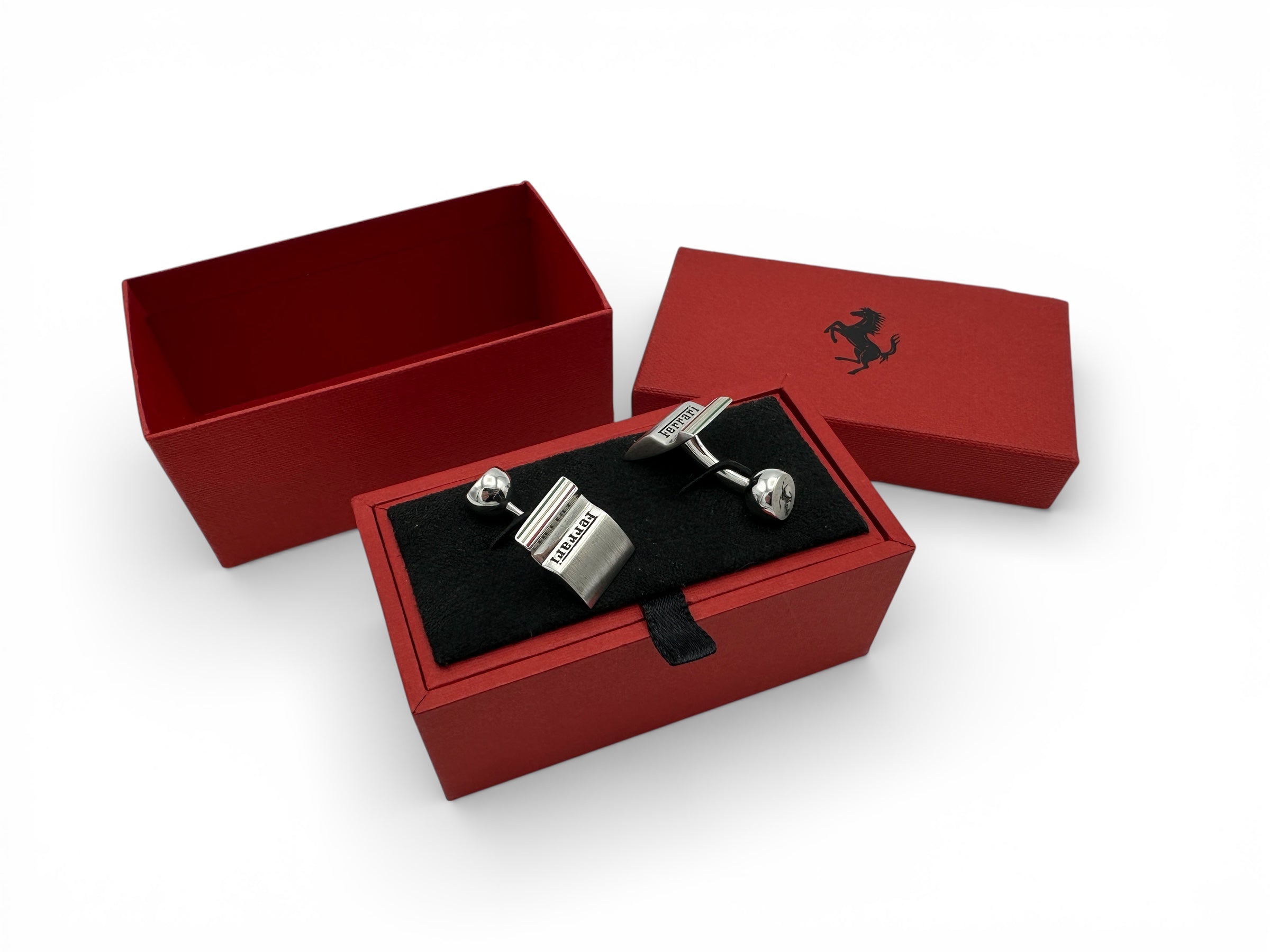Ferrari Prancing Horse, Italian Flag Cufflinks 925 Solid Silver - Official Accessory - In Box
