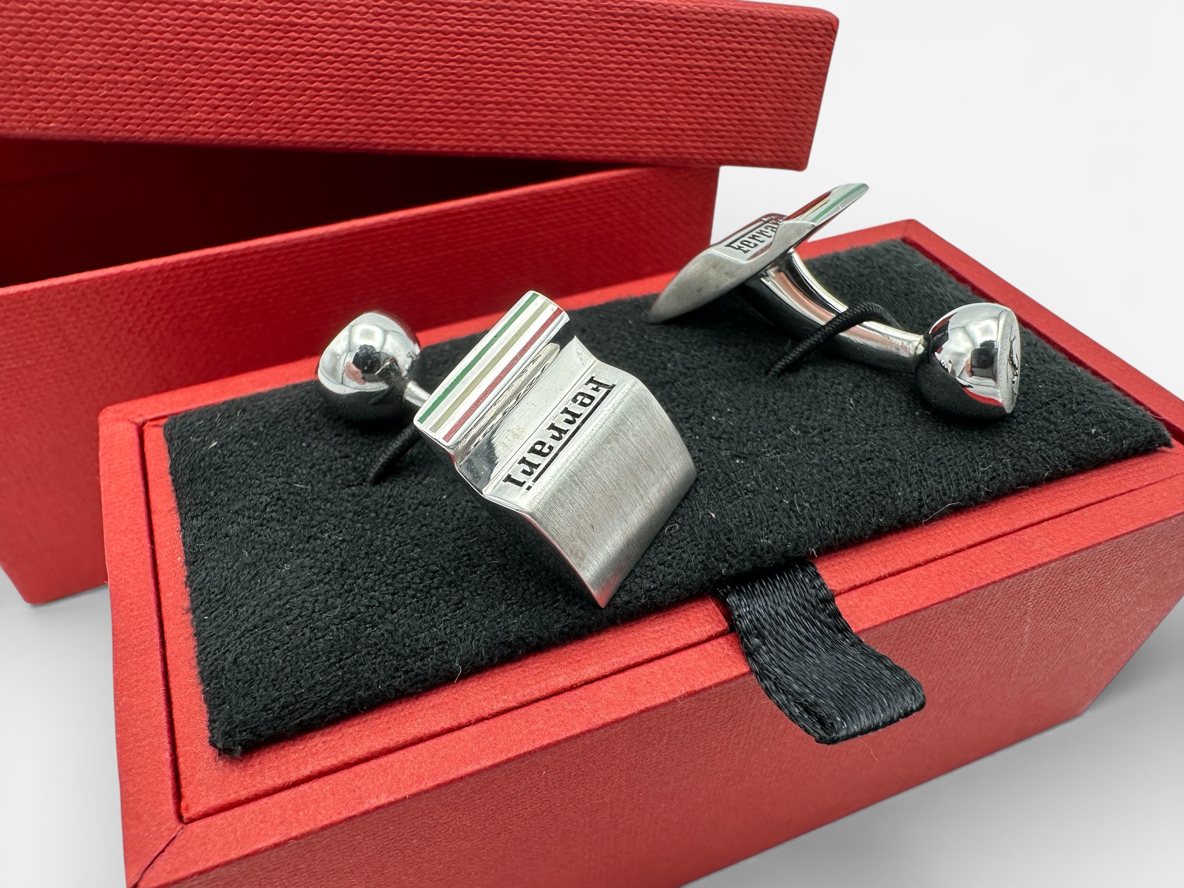 Ferrari Prancing Horse, Italian Flag Cufflinks 925 Solid Silver - Official Accessory - In Box