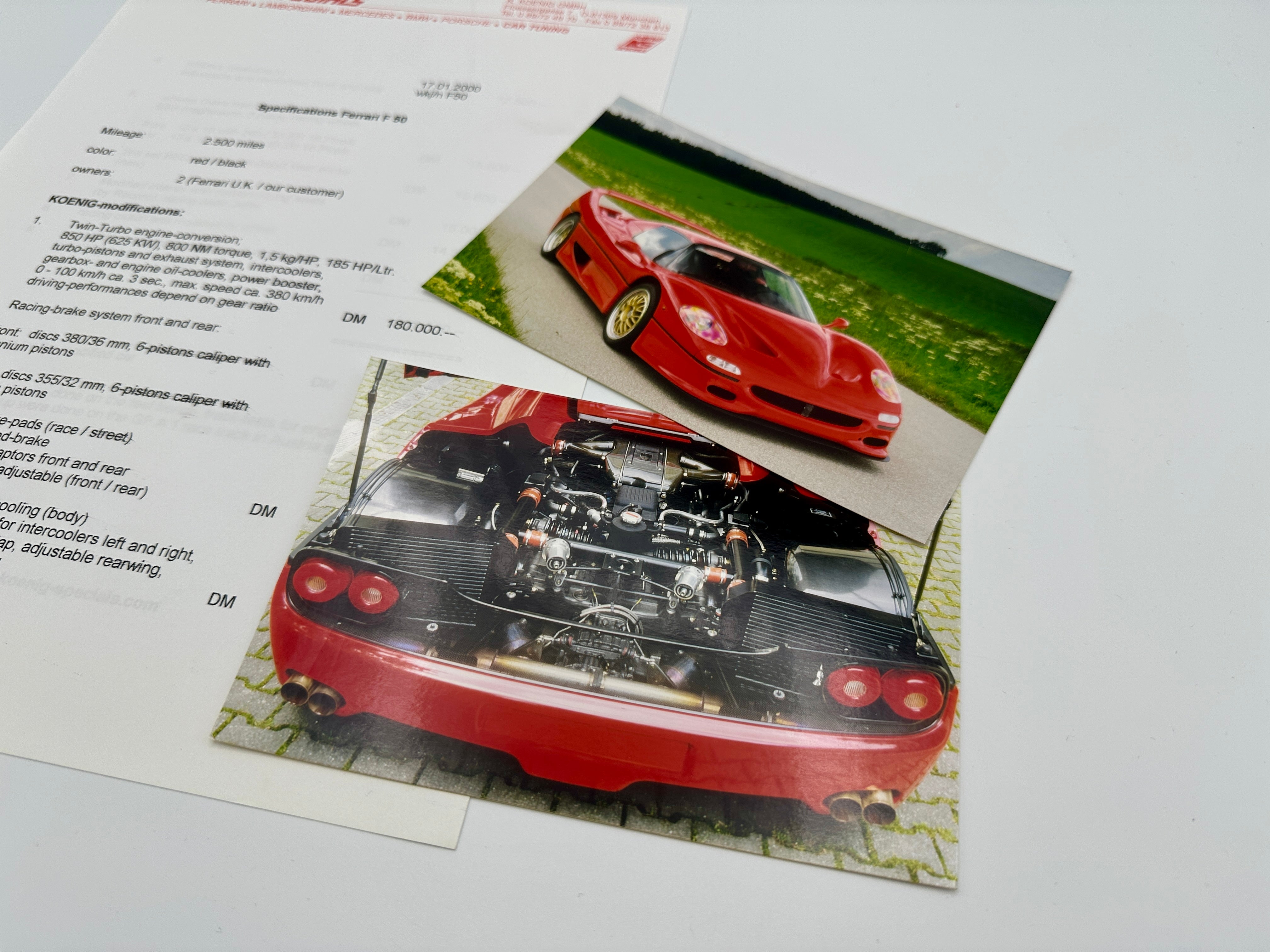 Ferrari F50 Koenig Specials Tuning Sales Specification and Photographs - 1999/2000