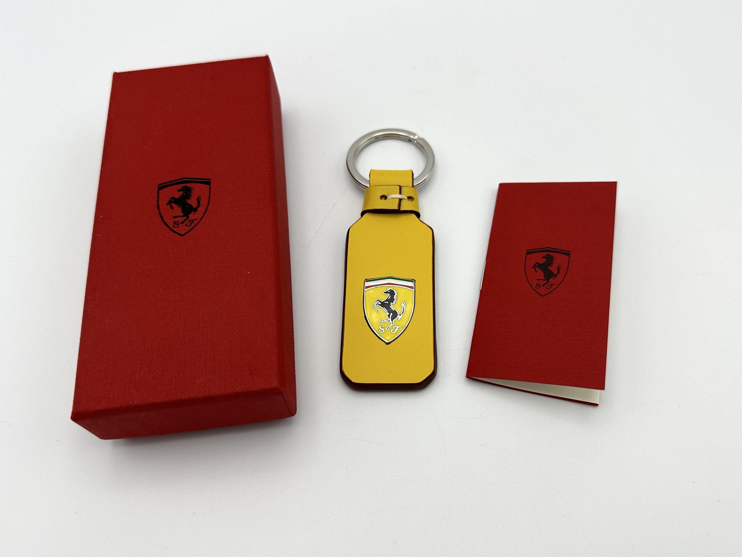 Ferrari Yellow Leather Keychain, Keyfob with Prancing Horse Shield – Official Accessory