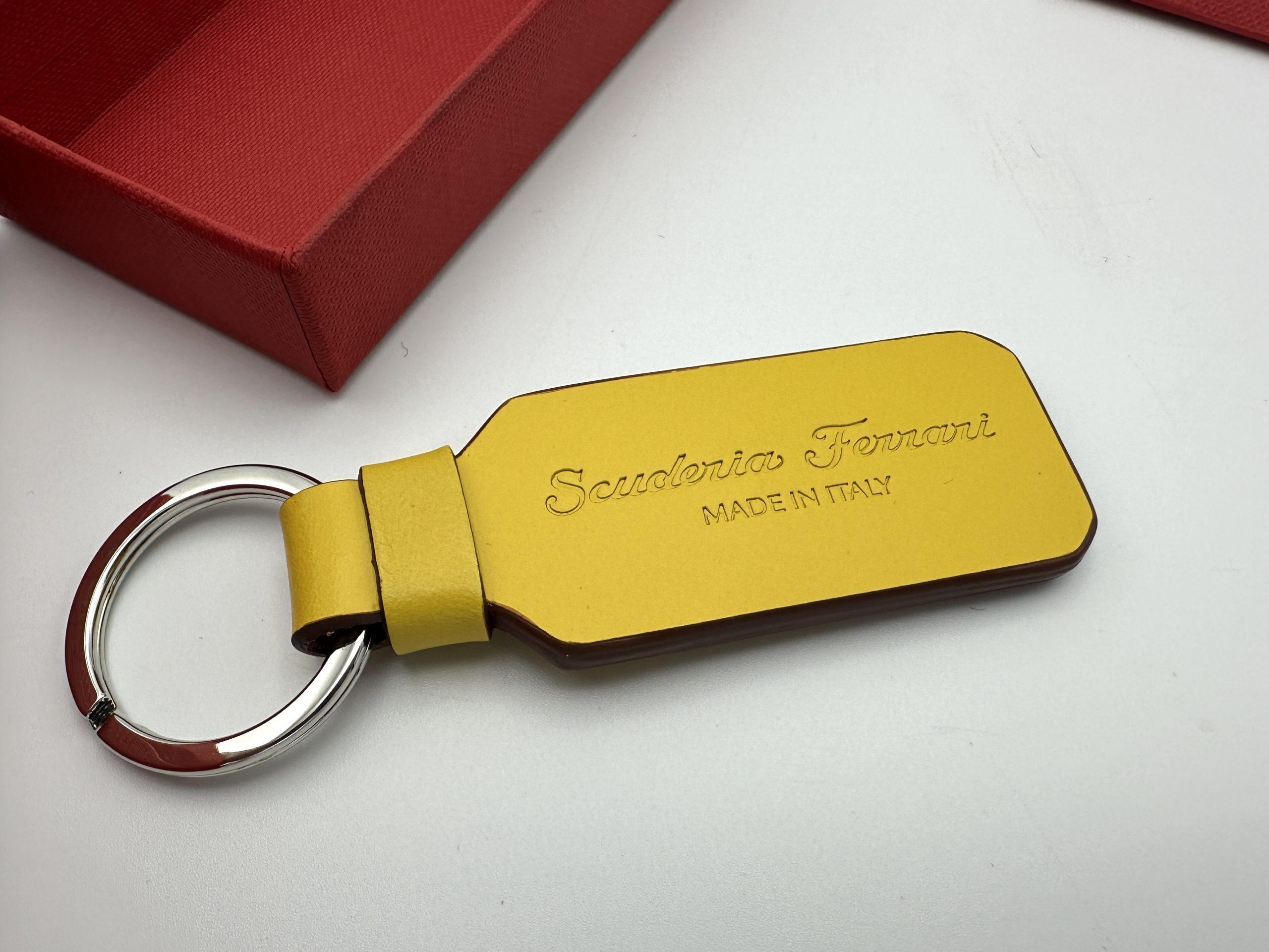 Ferrari Yellow Leather Keychain, Keyfob with Prancing Horse Shield – Official Accessory