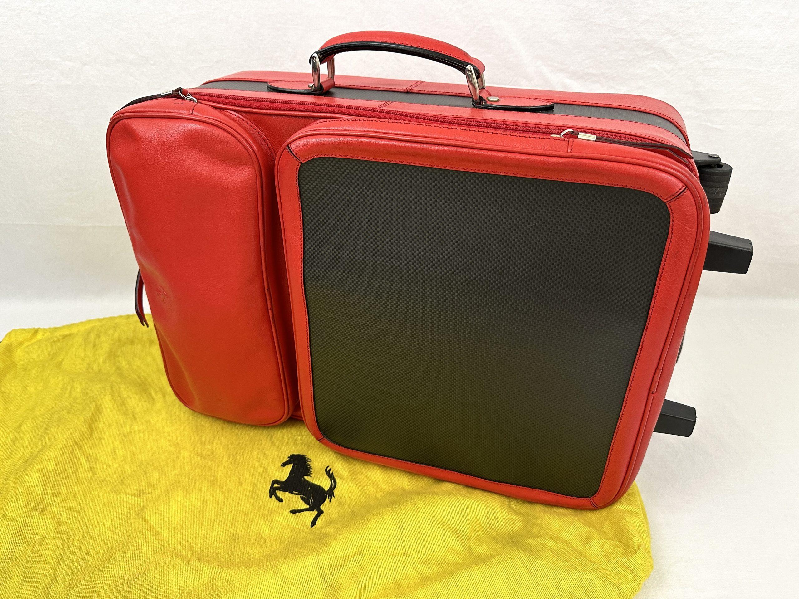 Ferrari Schedoni Travel Trolley – Red Leather, Carbon Style - Luggage Bag