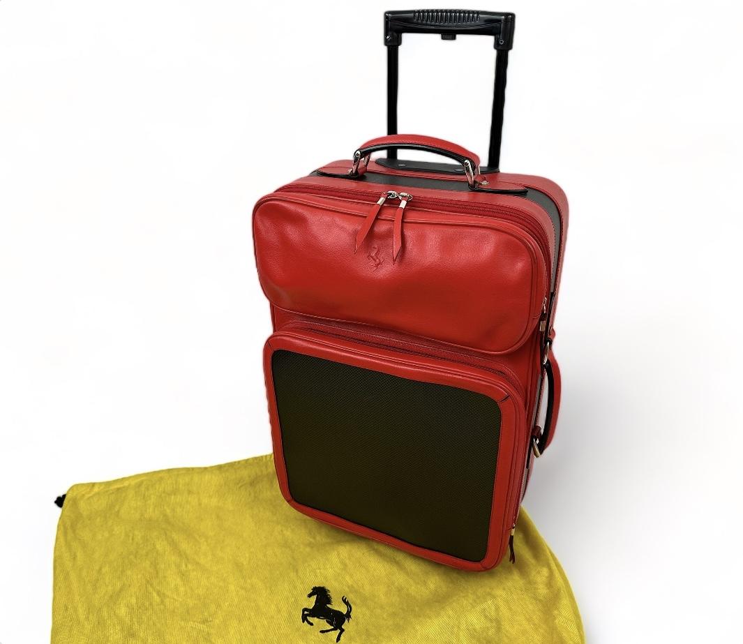 Ferrari Schedoni Travel Trolley – Red Leather, Carbon Style - Luggage Bag