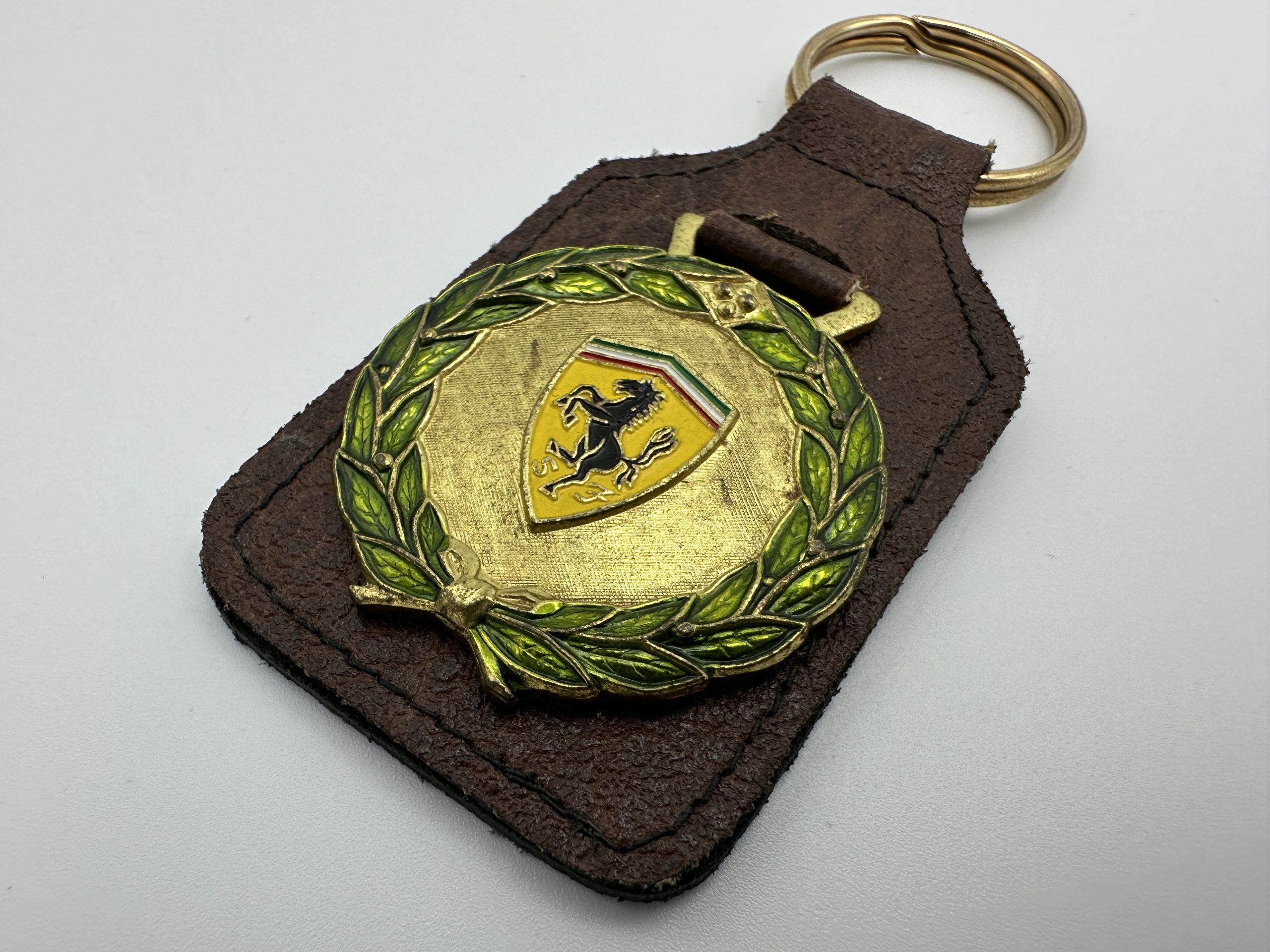 Ferrari Ragni Leather Keychain, Keyfob - Shield Logo, Laurel Wreath