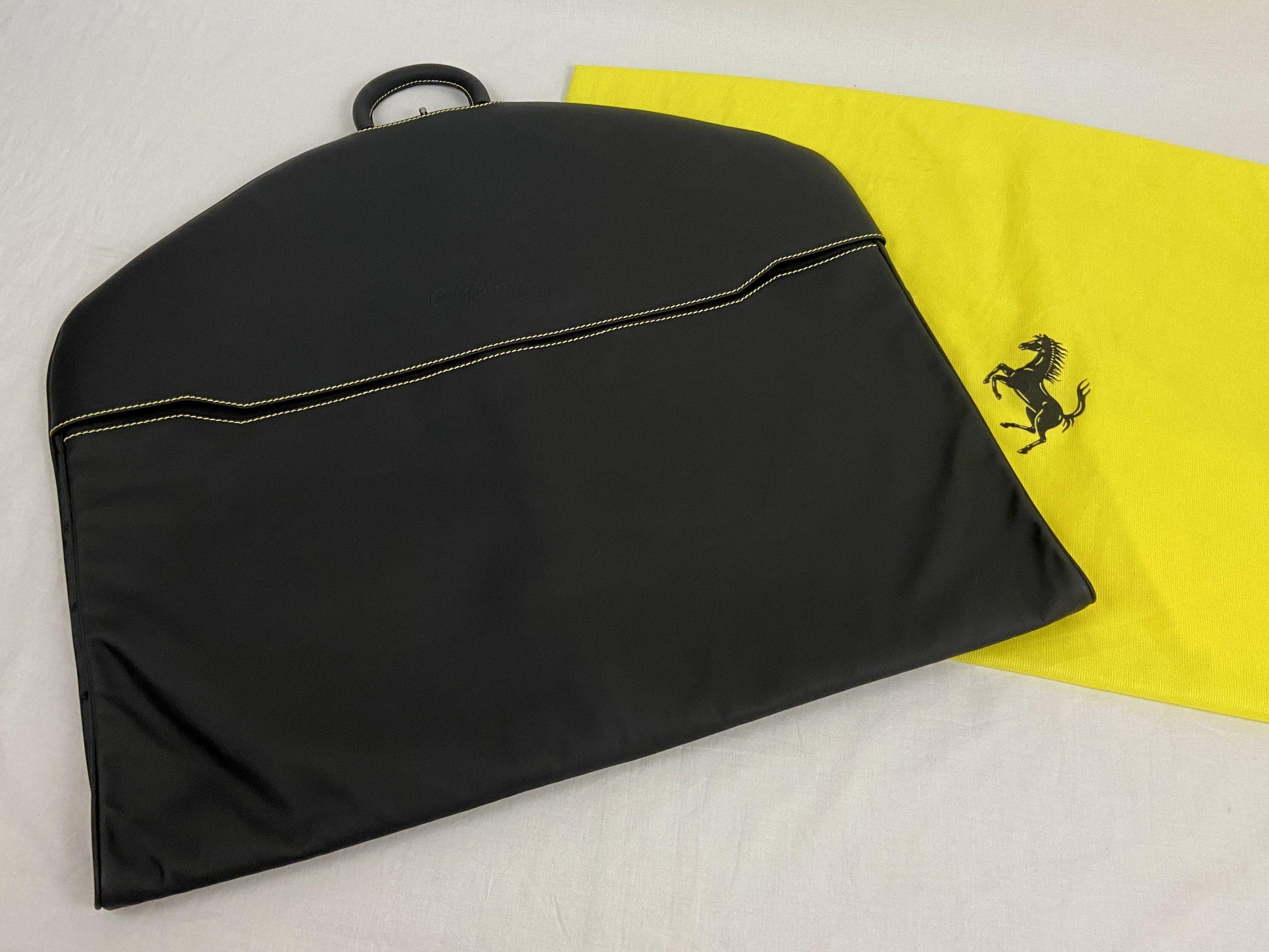 Ferrari California Black Leather Suit-Carrier, Garment Bag, Luggage Piece – Schedoni - Yellow Stitching