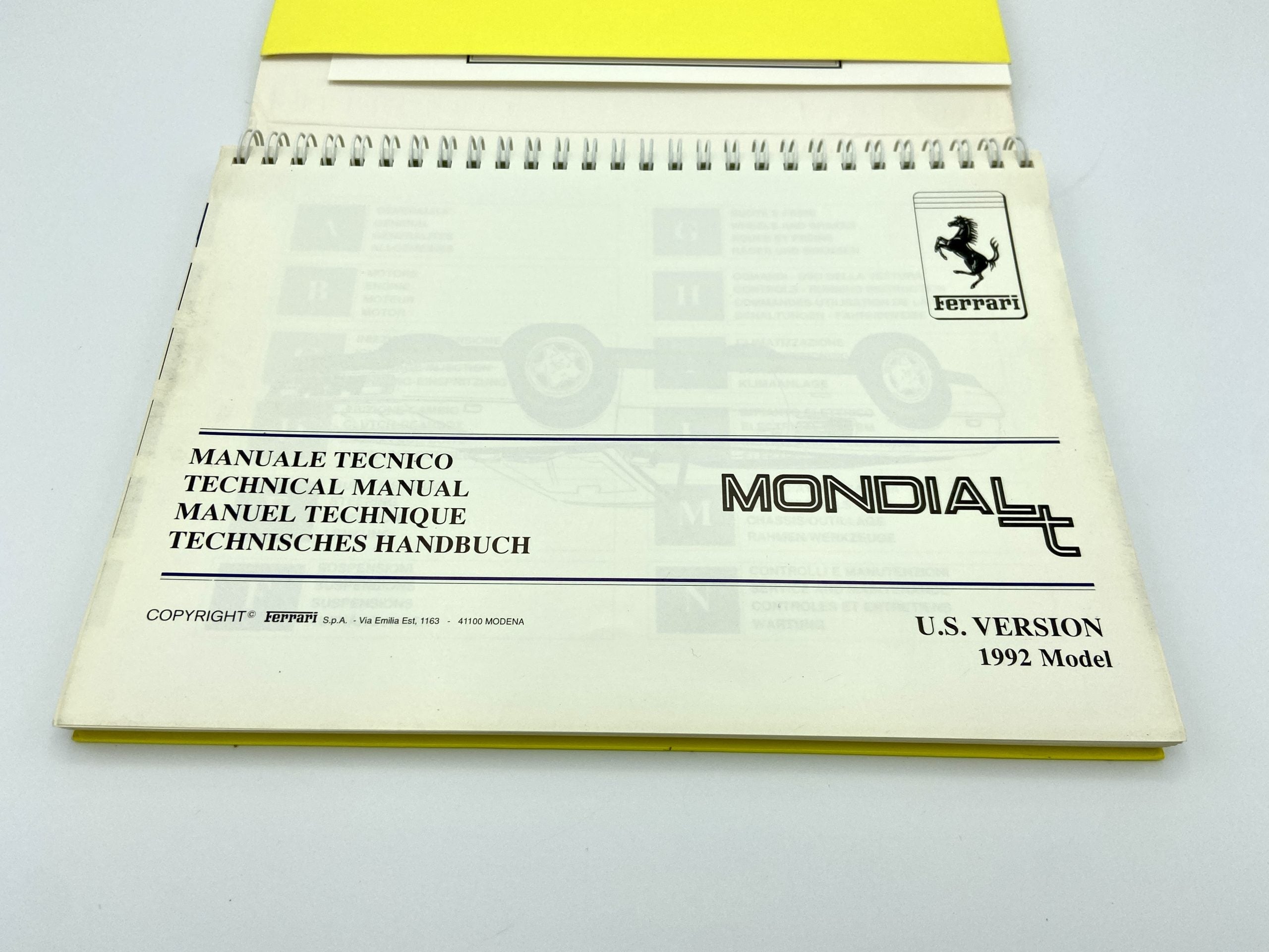 Ferrari Mondial T U.S.Version MY 1992 Owner’s Manual #659/91