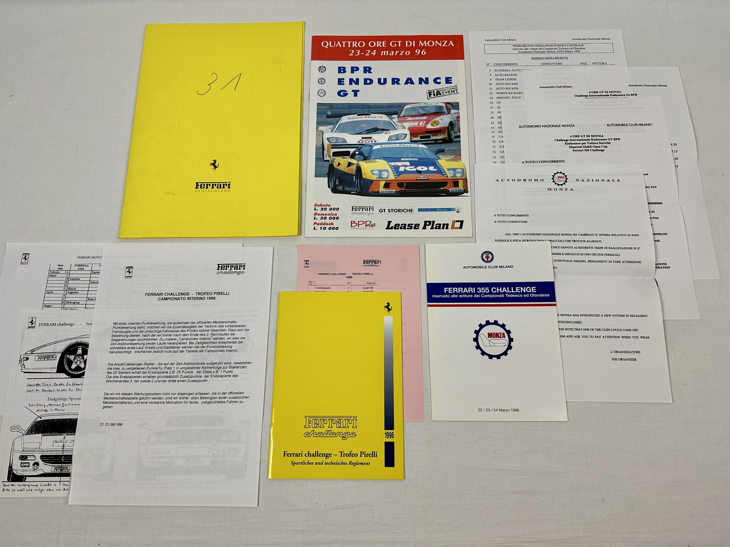 Ferrari F355 Challenge Monza 1996 – Participants Folder, Brochure - Regulations