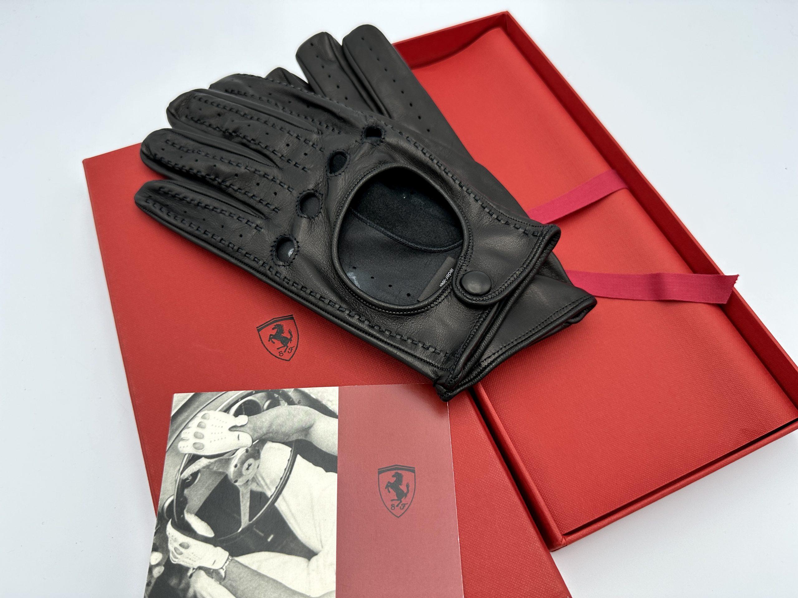 Ferrari Black Leather Driving Gloves, Racing Gloves – Size S – Official Merchandise