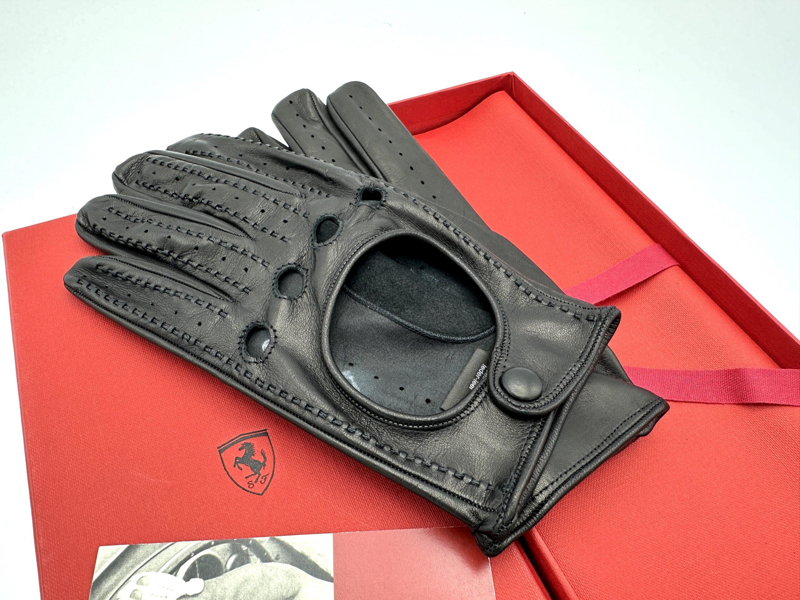 Ferrari Black Leather Driving Gloves, Racing Gloves – Size S – Official Merchandise