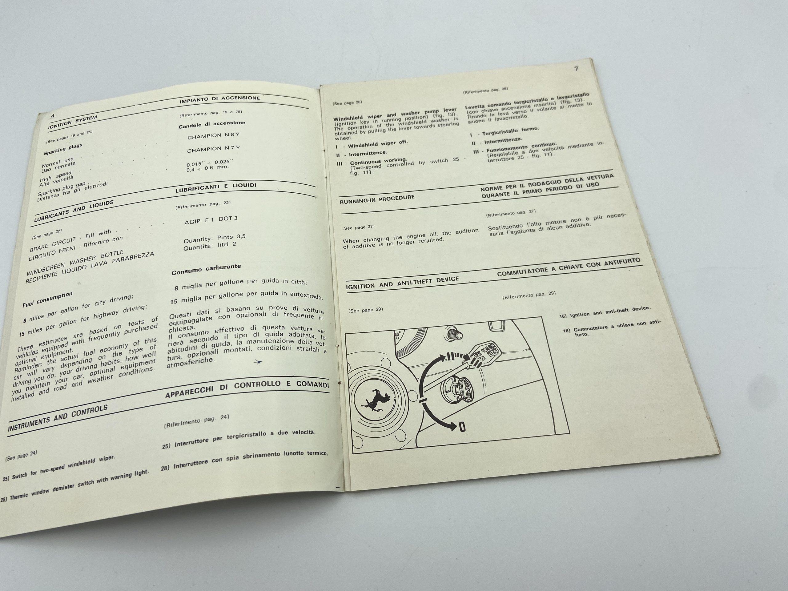 Ferrari Dino 308 GT4 Modifications Instructions For The North American Version – Owner’s Manual #126/76 – 1976