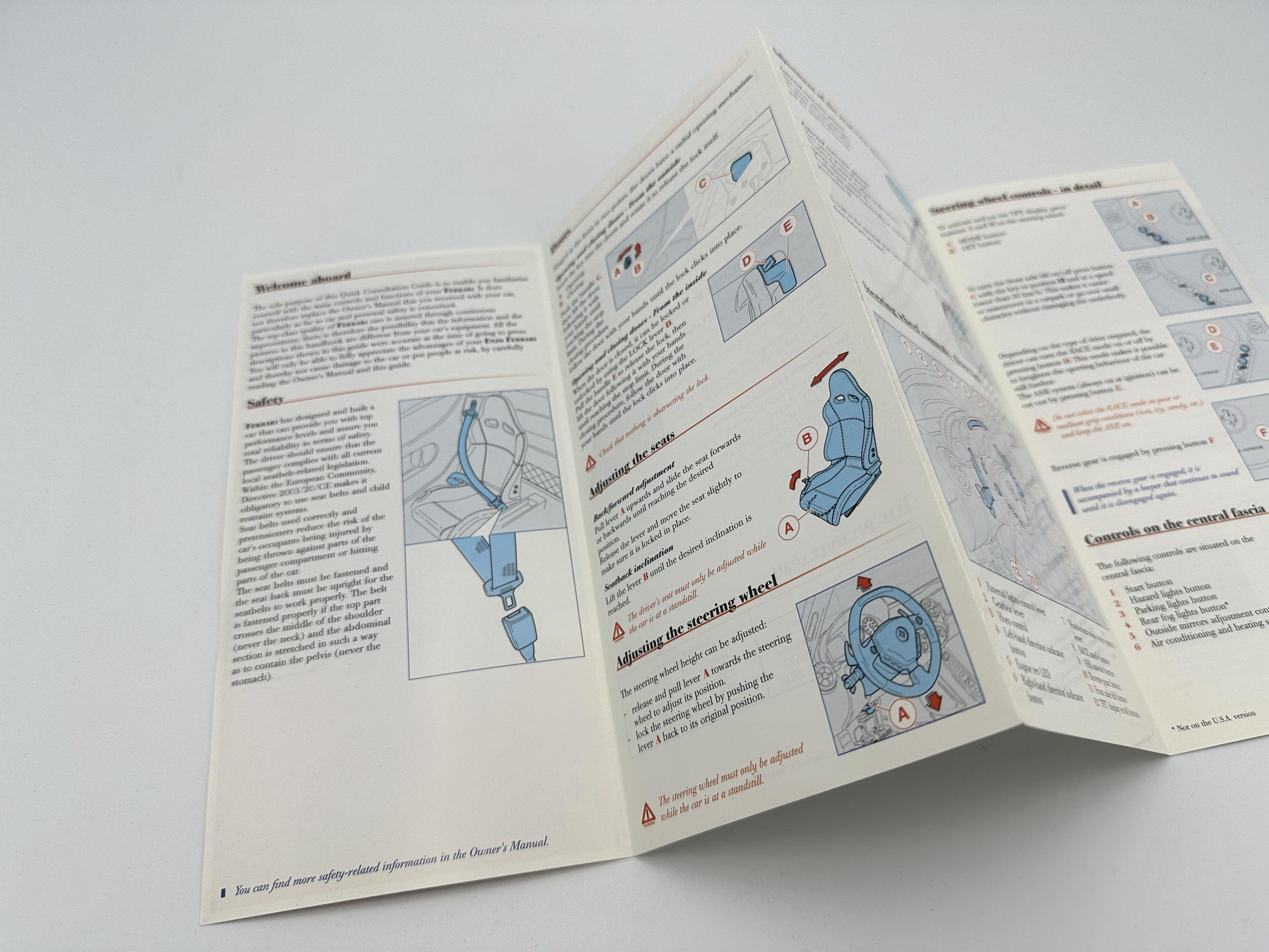 Ferrari Enzo Quick Consultation Guide Instructions Manual #2168/05 - English