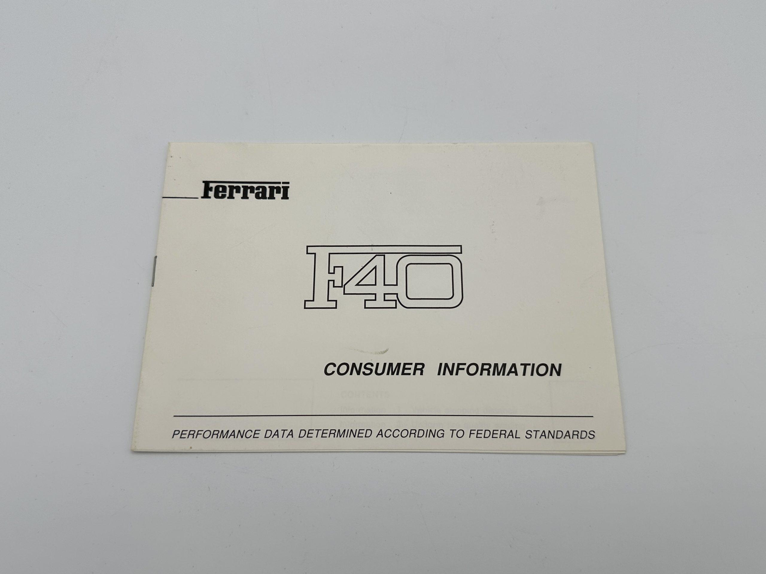 Ferrari F40 U.S. Consumer Information Booklet #594/90 - 1990