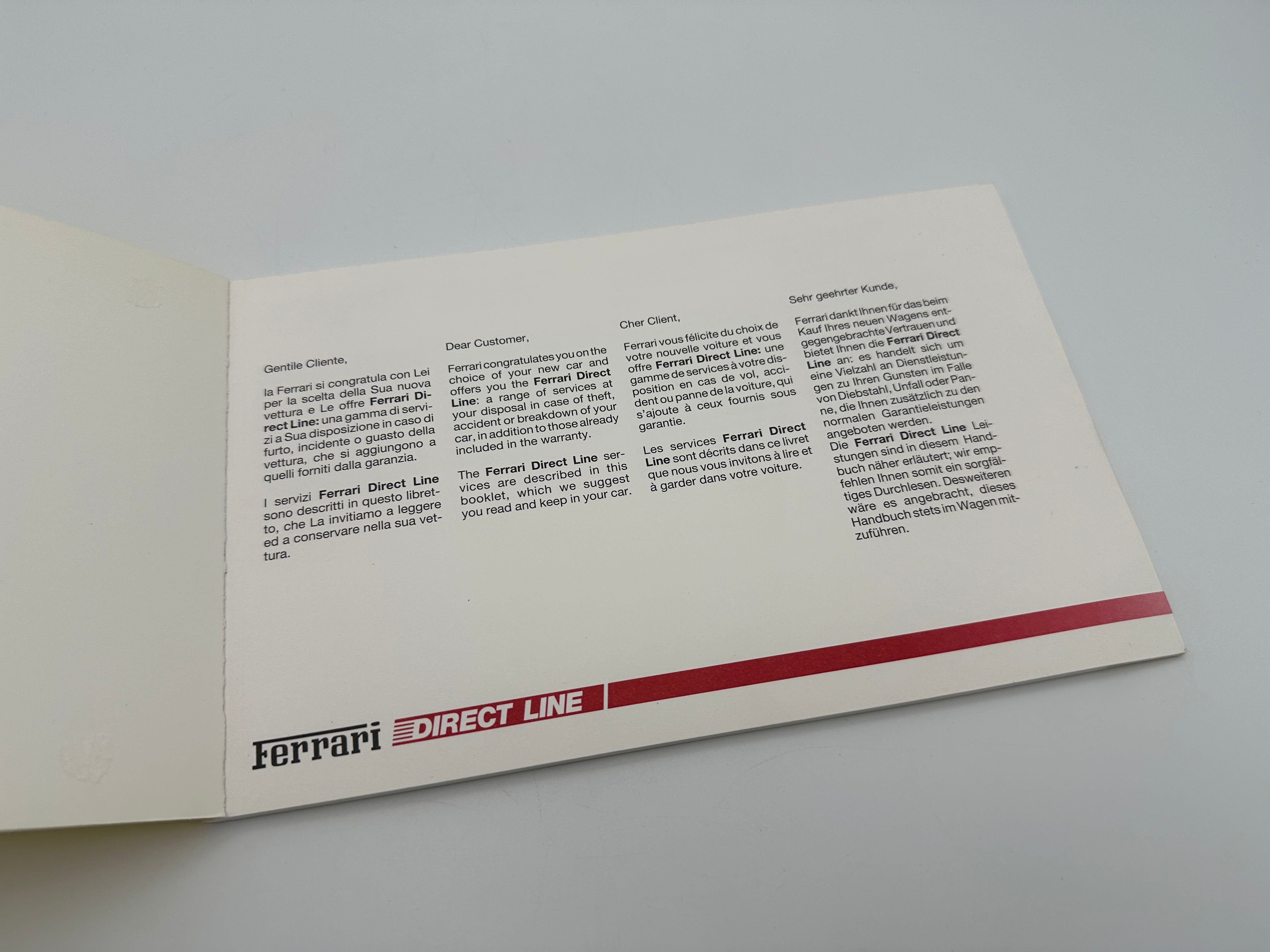 Ferrari Direct Line Warranty, International Certificate of Assistance, Blank #758/93 – 1993