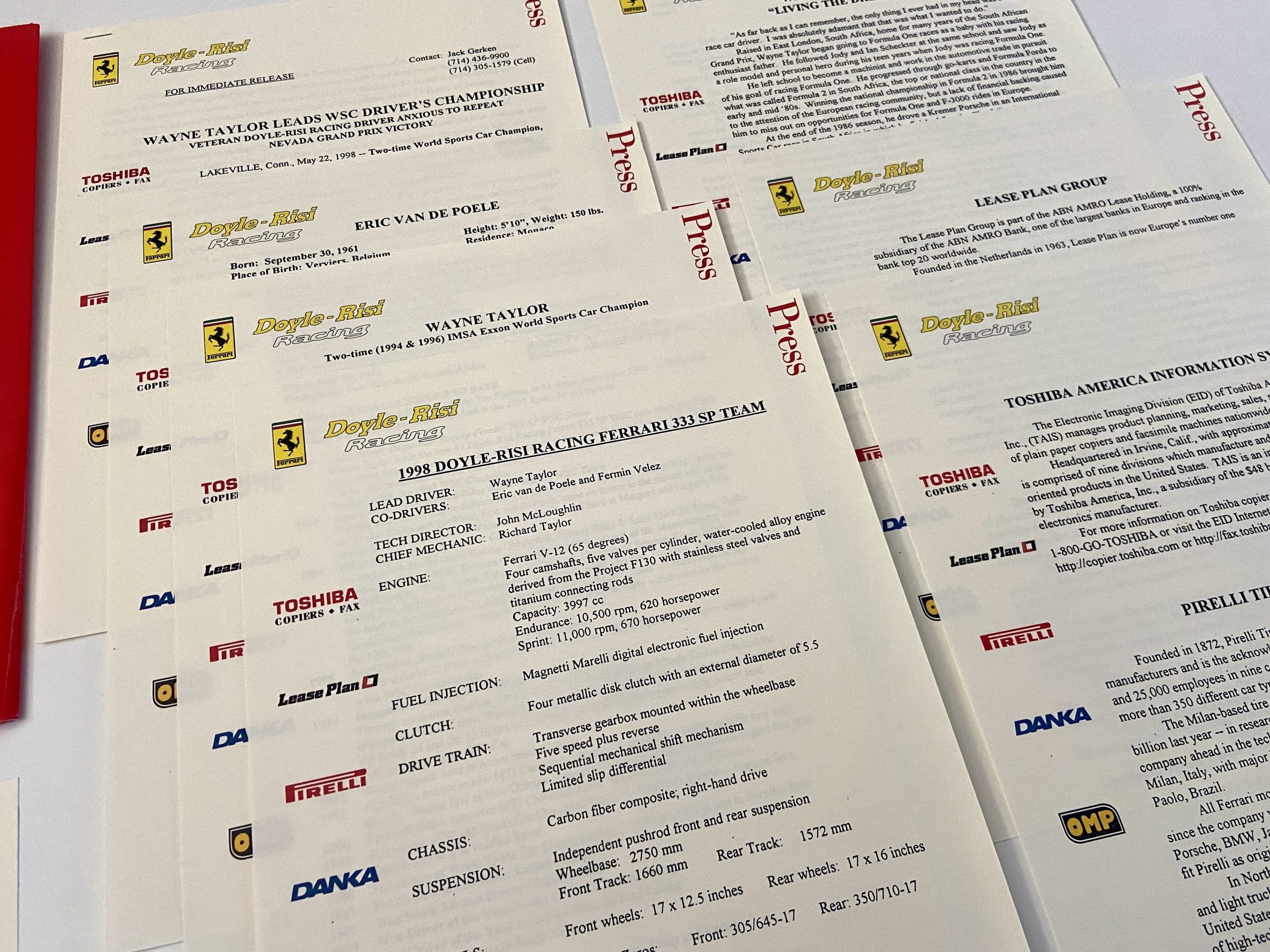 Ferrari 333 SP Michelotto Sport Prototype Doye-Risi Racing Team, Press Folder, Brochure - 1998