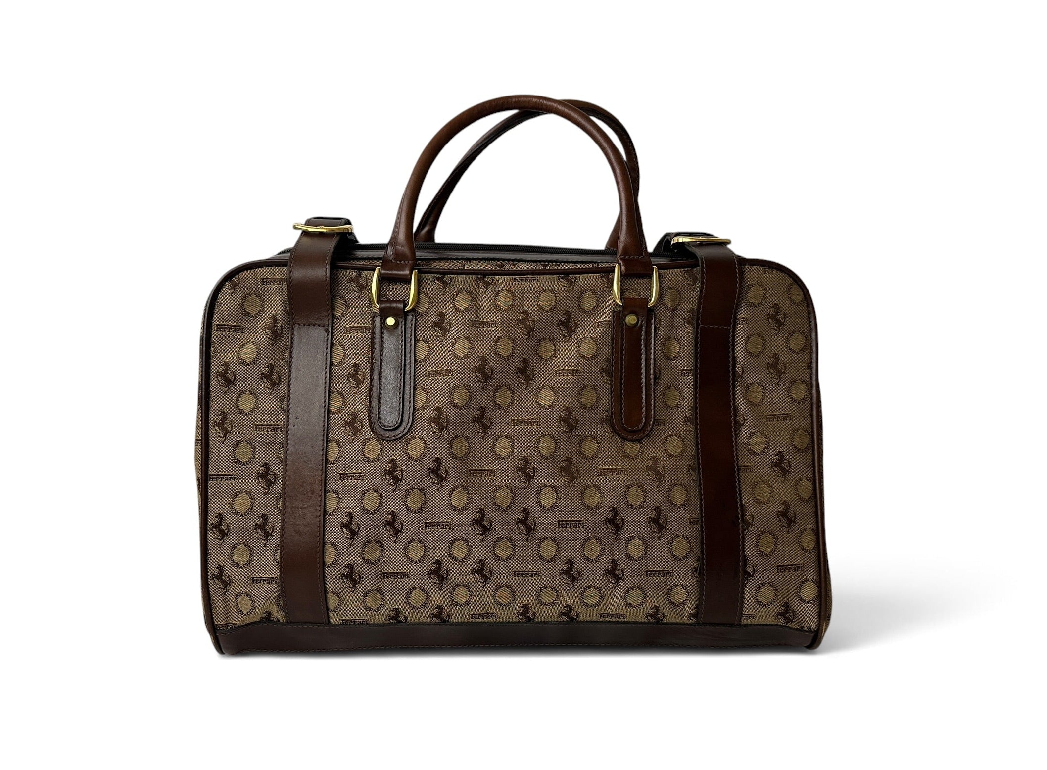 Ferrari Italstyle Cloth Leather Cavallino Laurel Wreath Large Hand Bag - Weekend Luggage Bag – Made in Italy