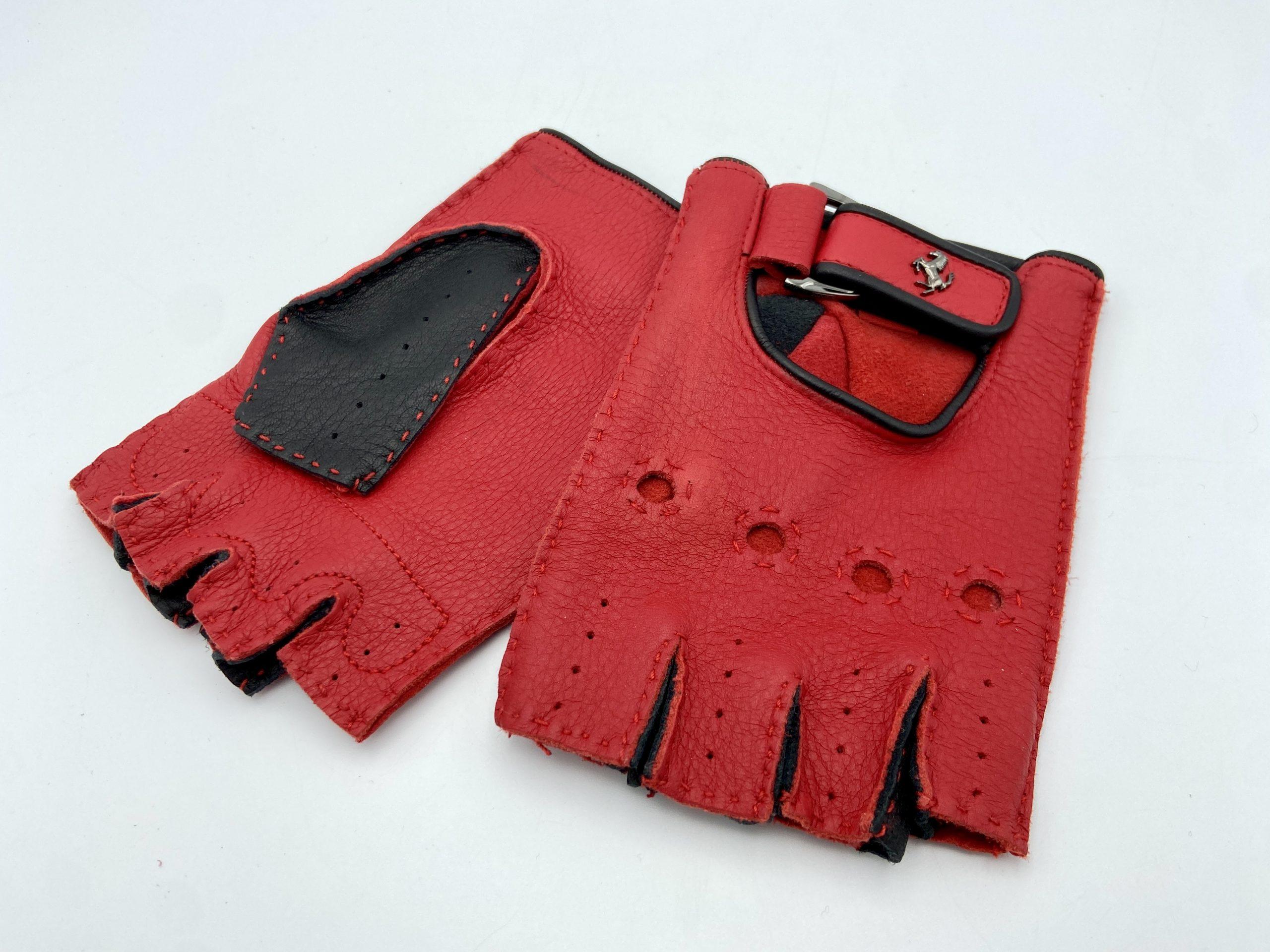 Ferrari Fingerless Red Leather Driving Gloves – Size M – Official Merchandise