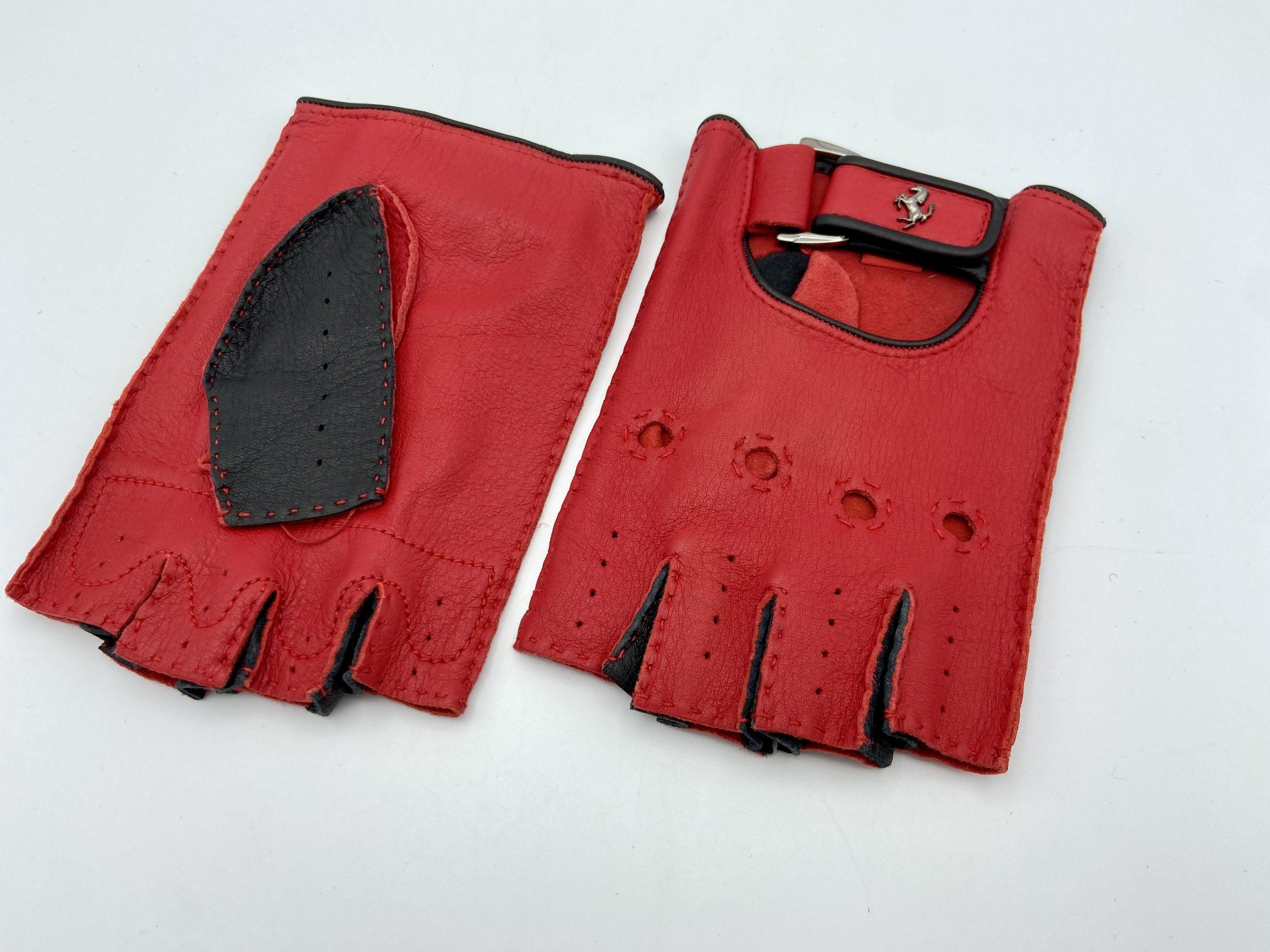 Ferrari Fingerless Red Leather Driving Gloves – Size L – Official Merchandise