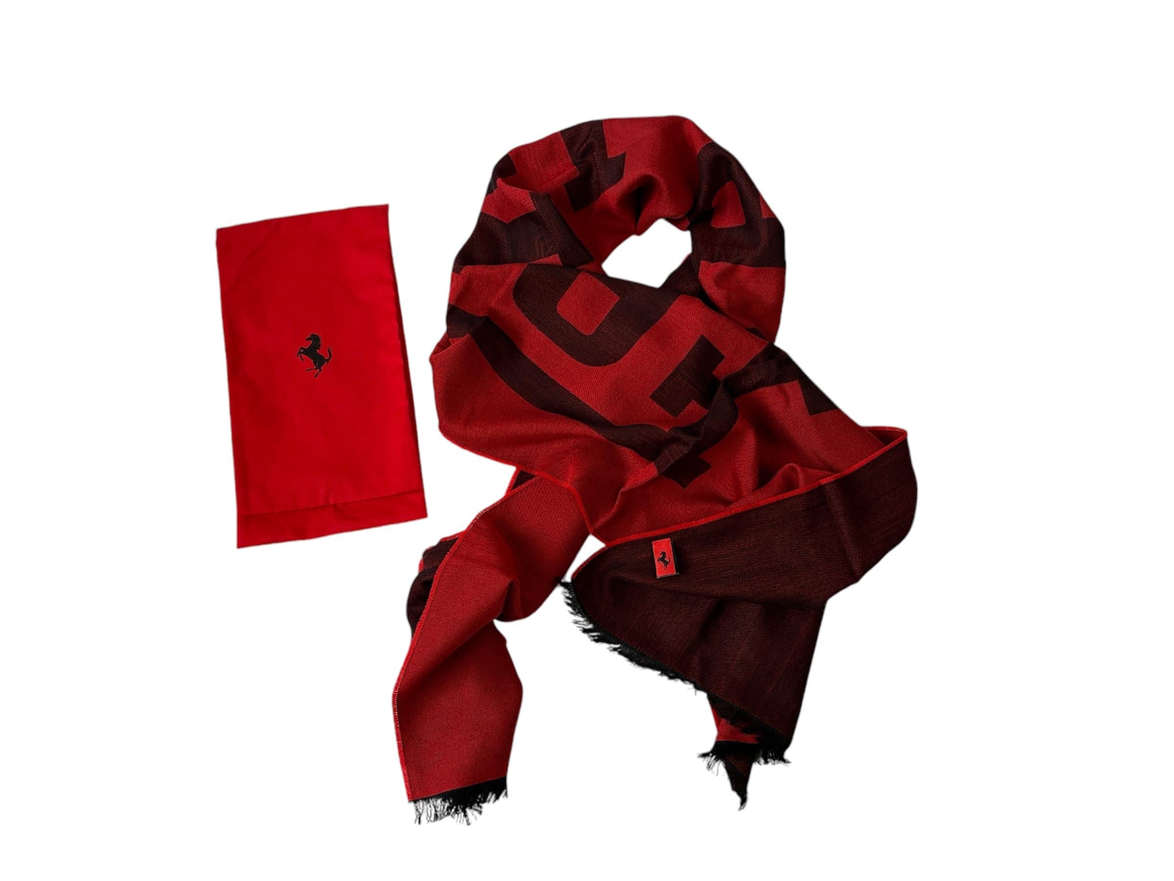 Ferrari Logo Print Scarf, Shawl, Foulard – Original Accessory - Silk, Wool