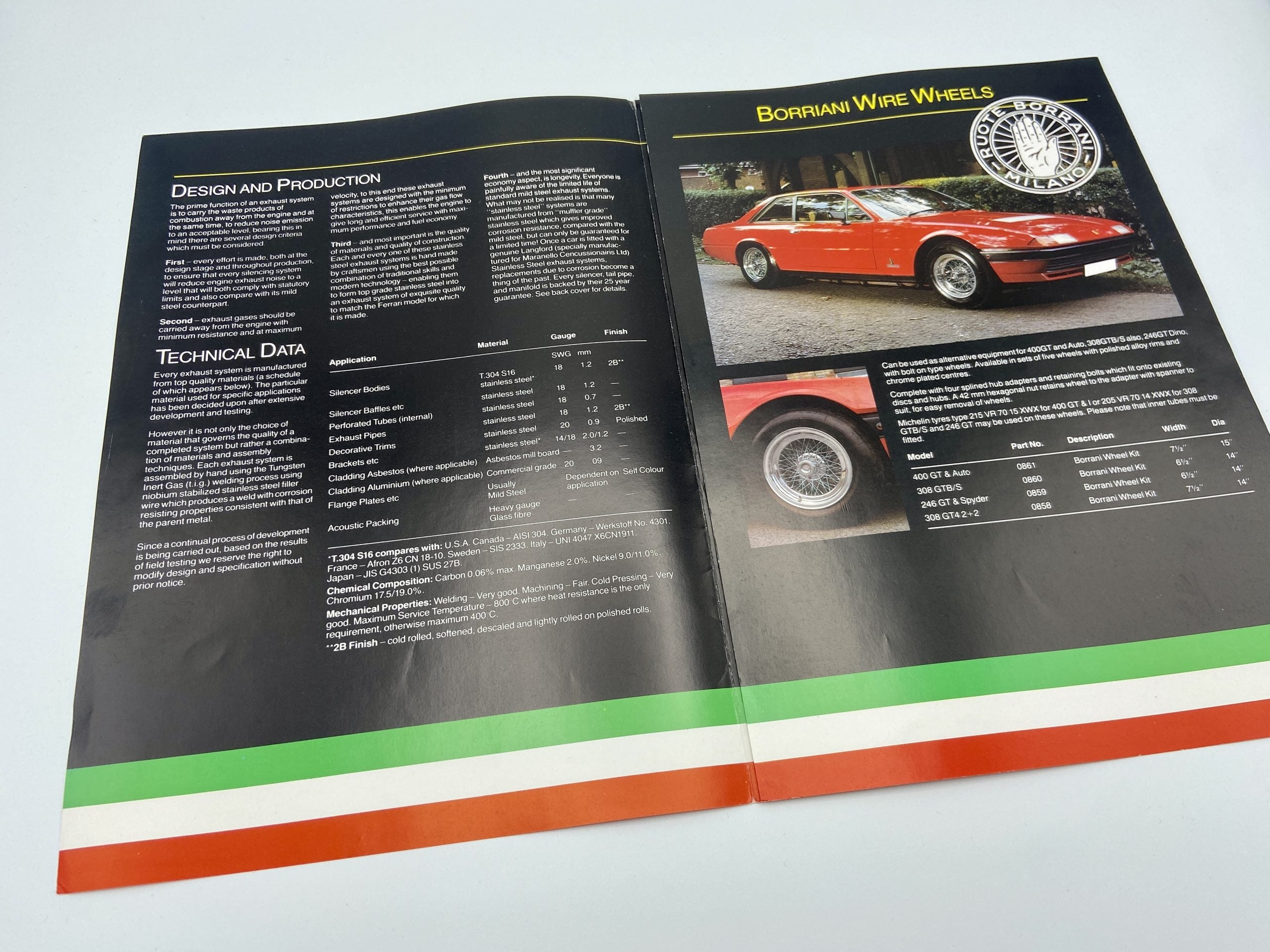 Ferrari Borrani Wheels & Stainless Steel Exhaust System Brochure - Maranello Concessionaires UK