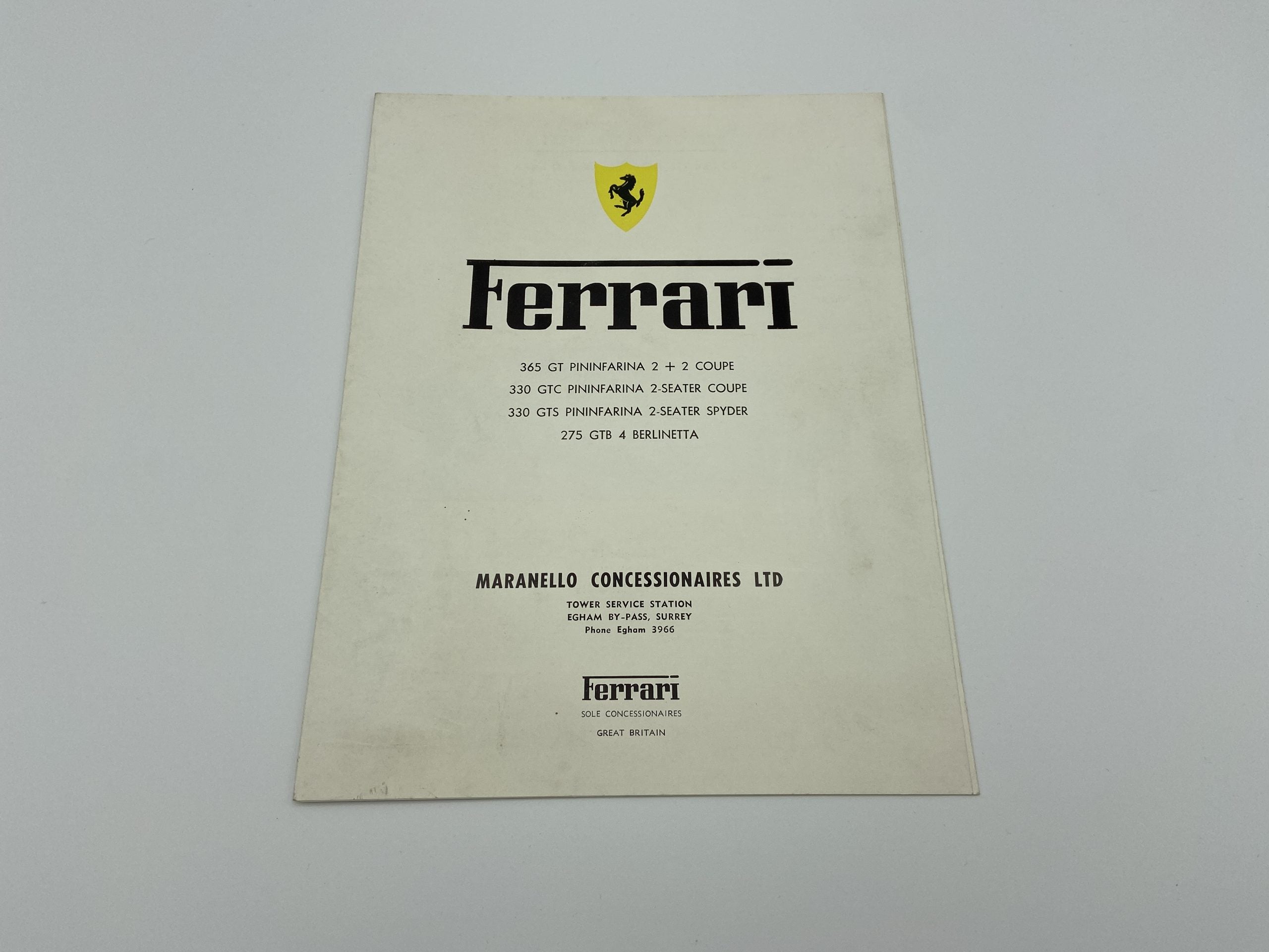 Ferrari 365 GT, 275 GTB4, 330 GTC/GTS Sales Brochure - Maranello Concessionaires UK