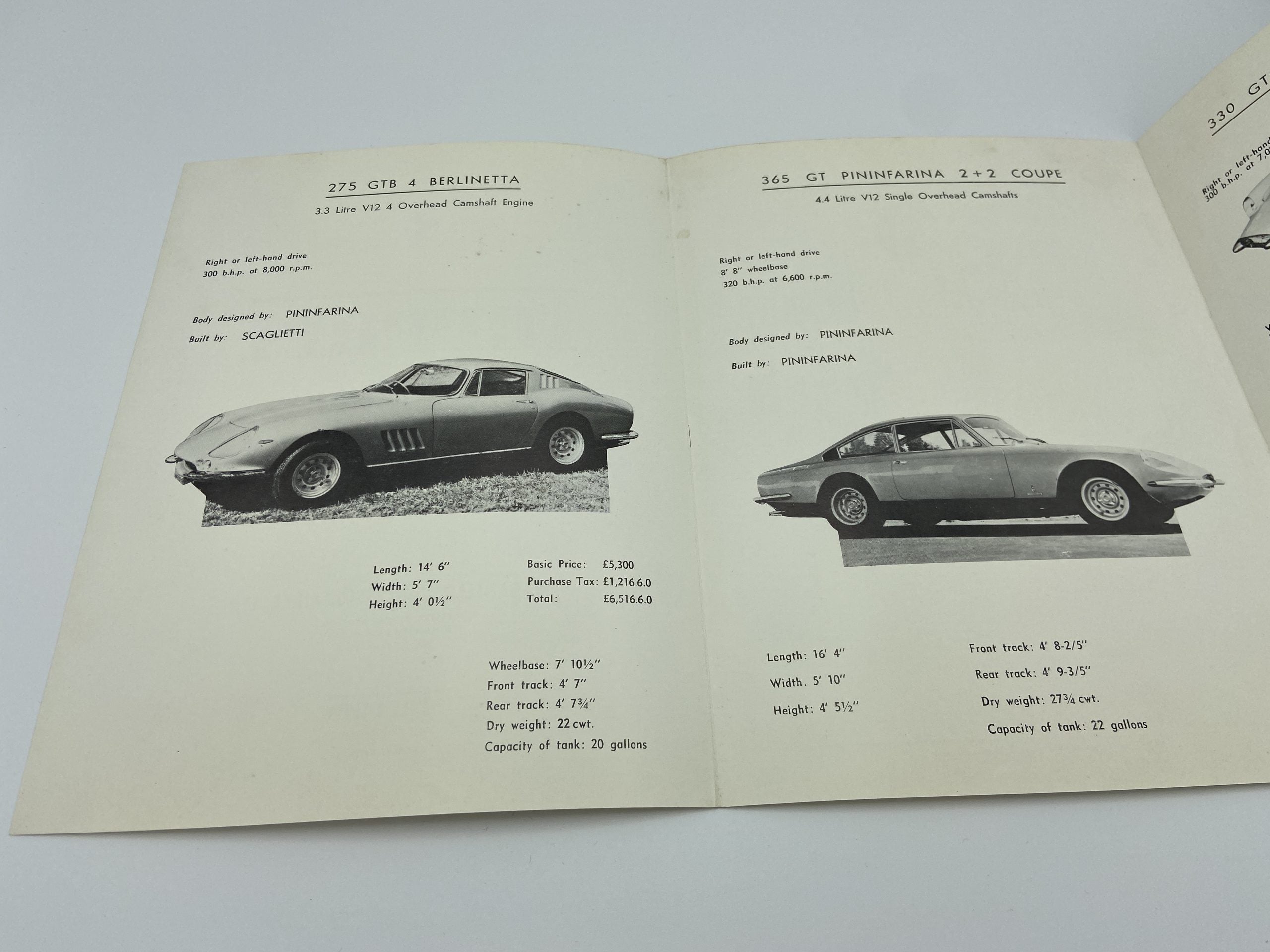 Ferrari 365 GT, 275 GTB4, 330 GTC/GTS Sales Brochure - Maranello Concessionaires UK